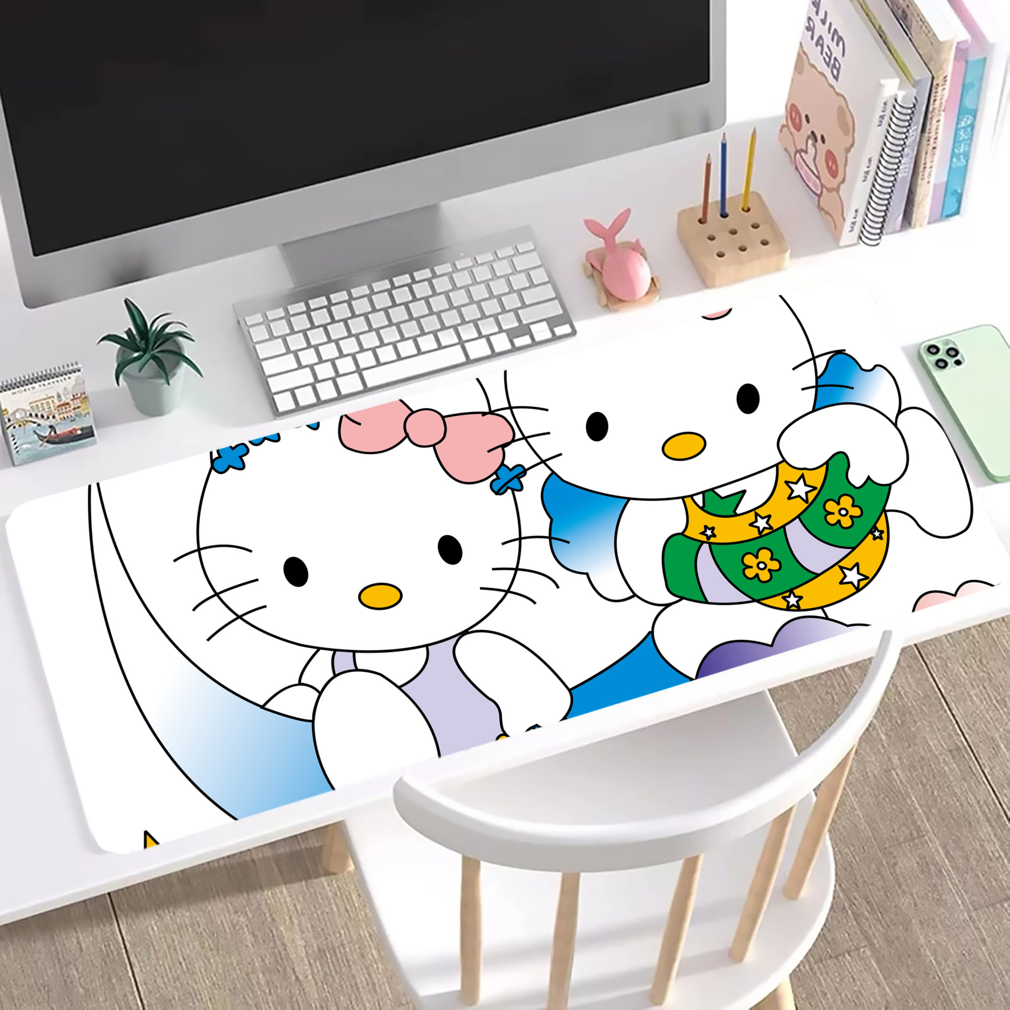 （画像用） Hello Kitty ハローキティ ステッチ加工 大判デスクマット／滑り止めマウスパッド