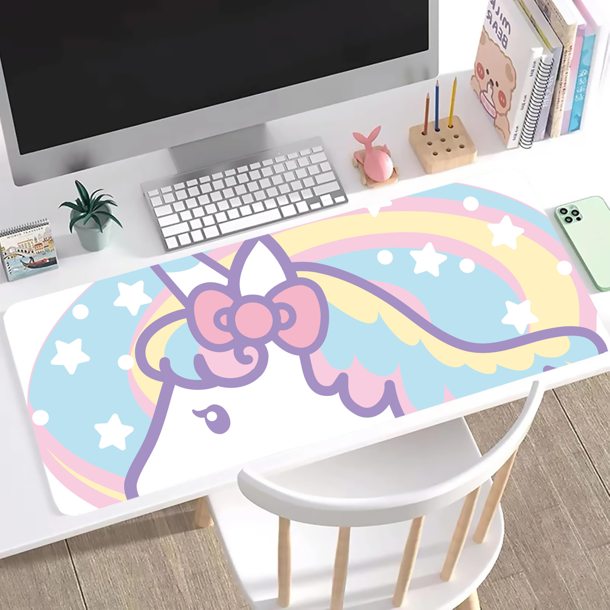 （画像用） Hello Kitty ハローキティ ステッチ加工 大判デスクマット／滑り止めマウスパッド