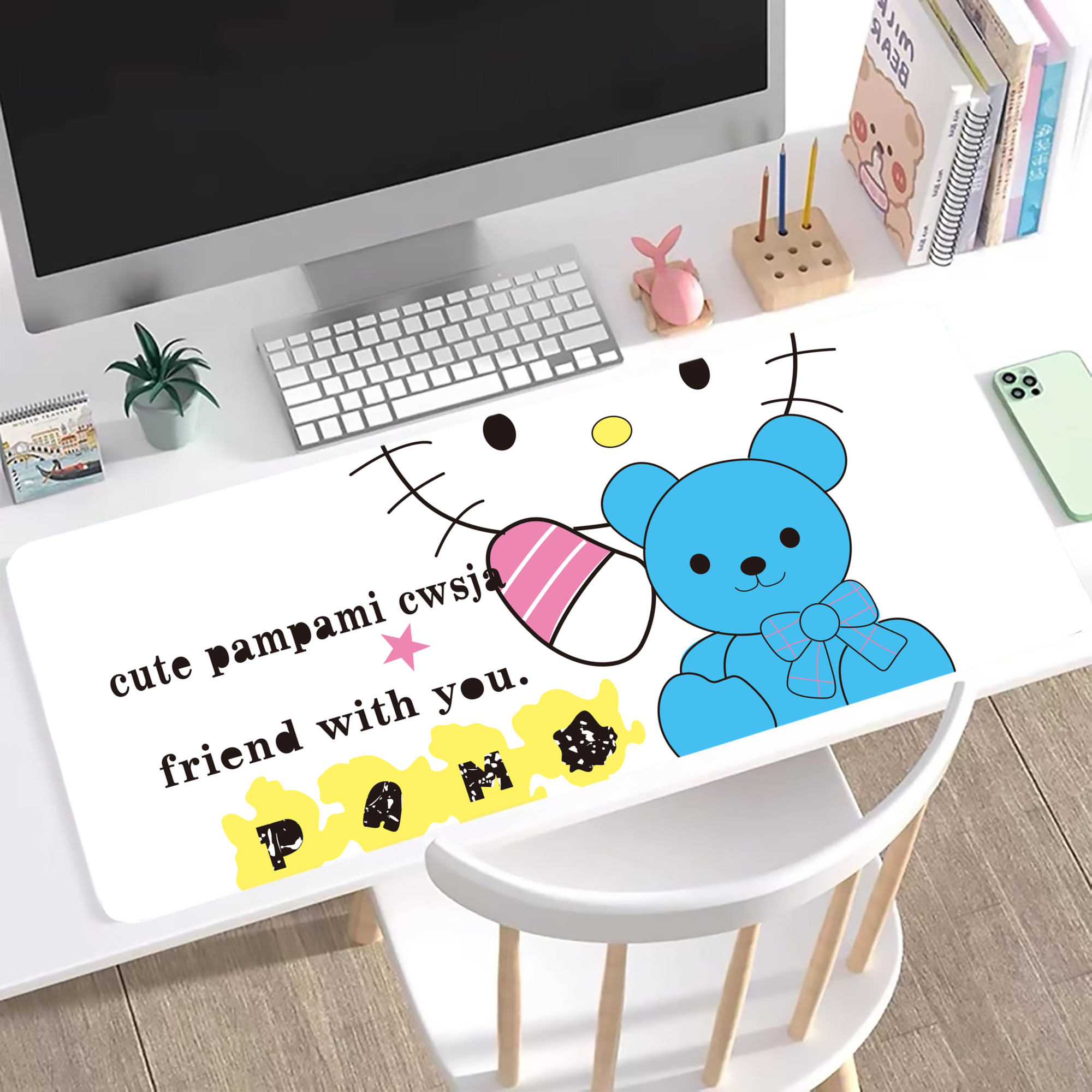 （画像用） Hello Kitty ハローキティ ステッチ加工 大判デスクマット／滑り止めマウスパッド