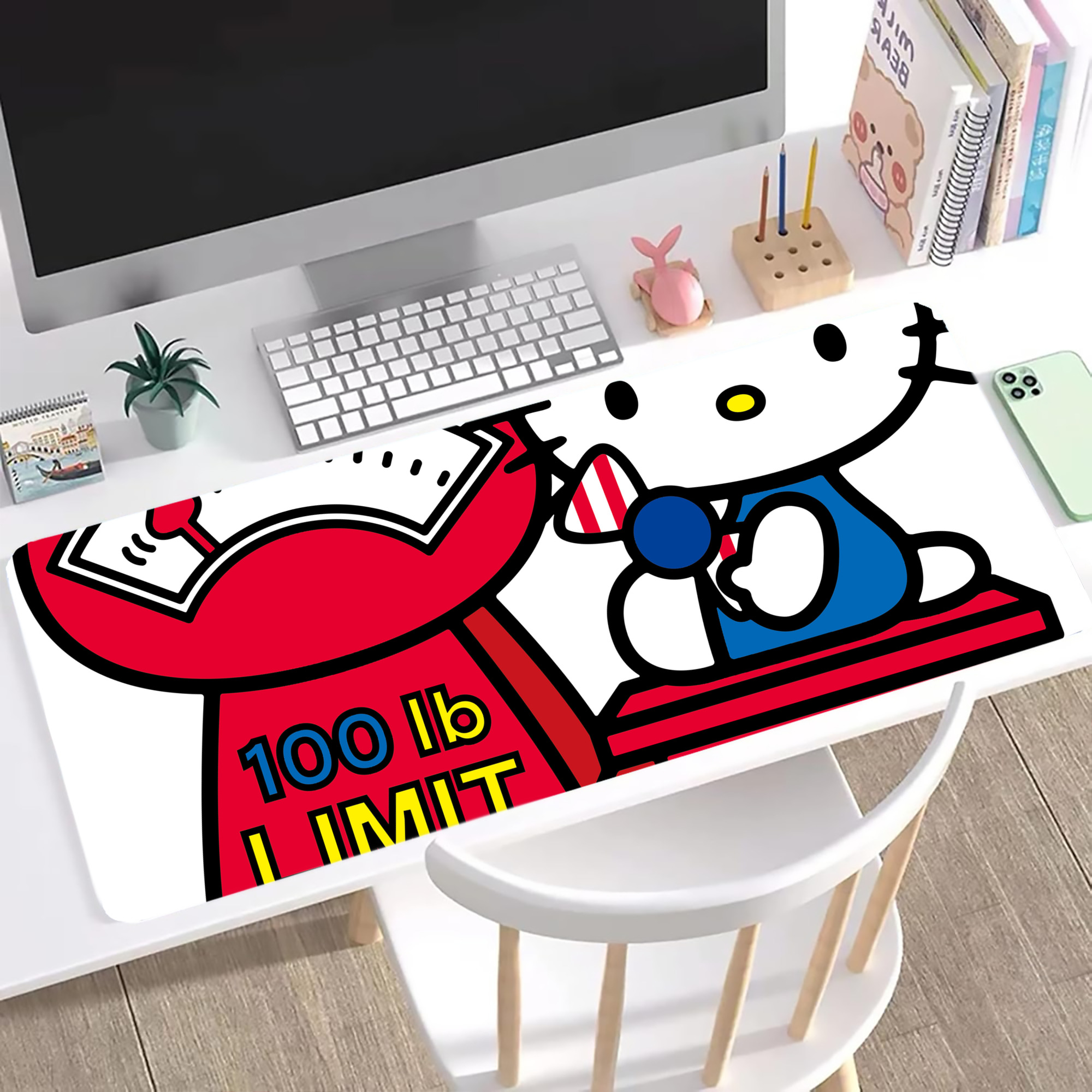 （画像用） Hello Kitty ハローキティ ステッチ加工 大判デスクマット／滑り止めマウスパッド