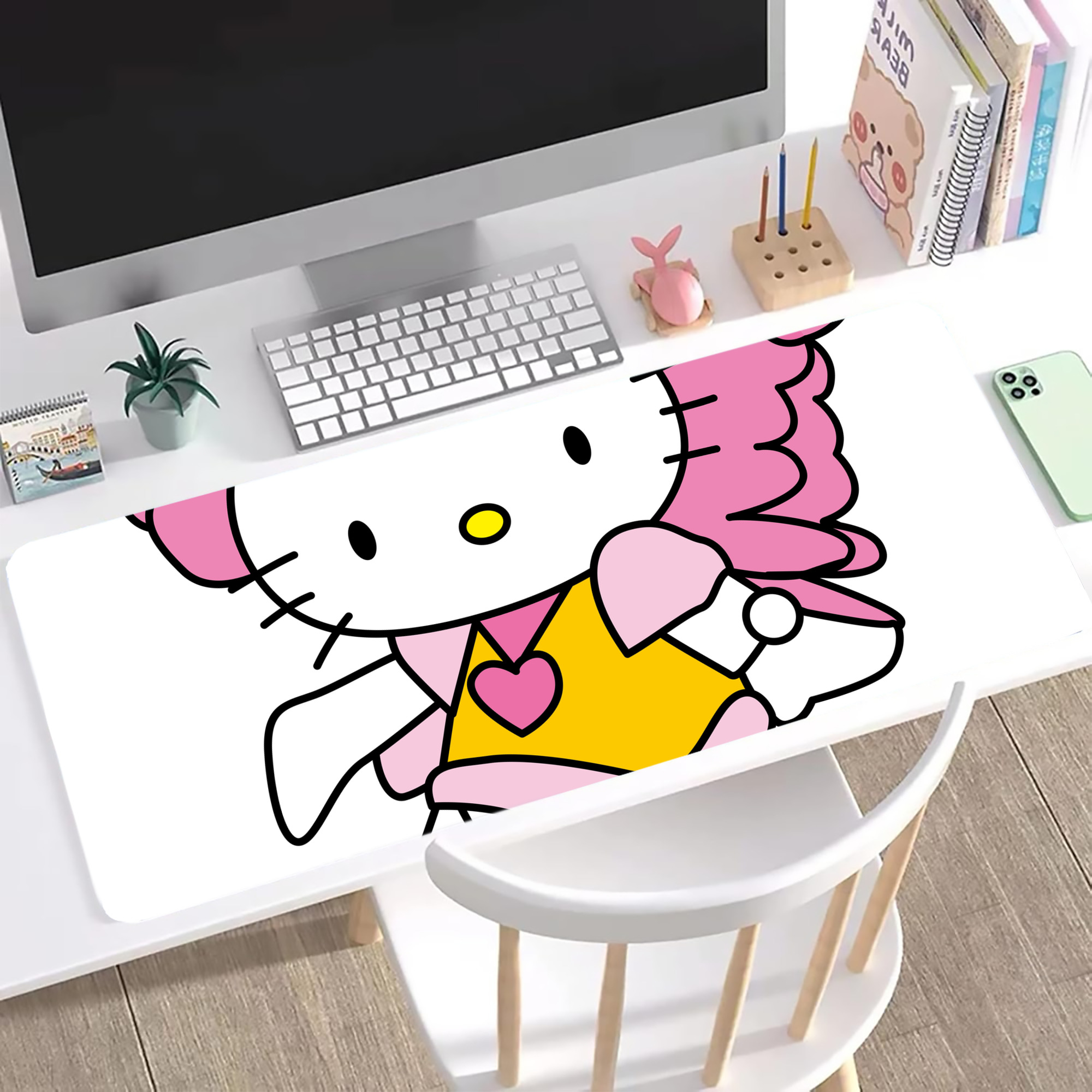 （画像用） Hello Kitty ハローキティ ステッチ加工 大判デスクマット／滑り止めマウスパッド