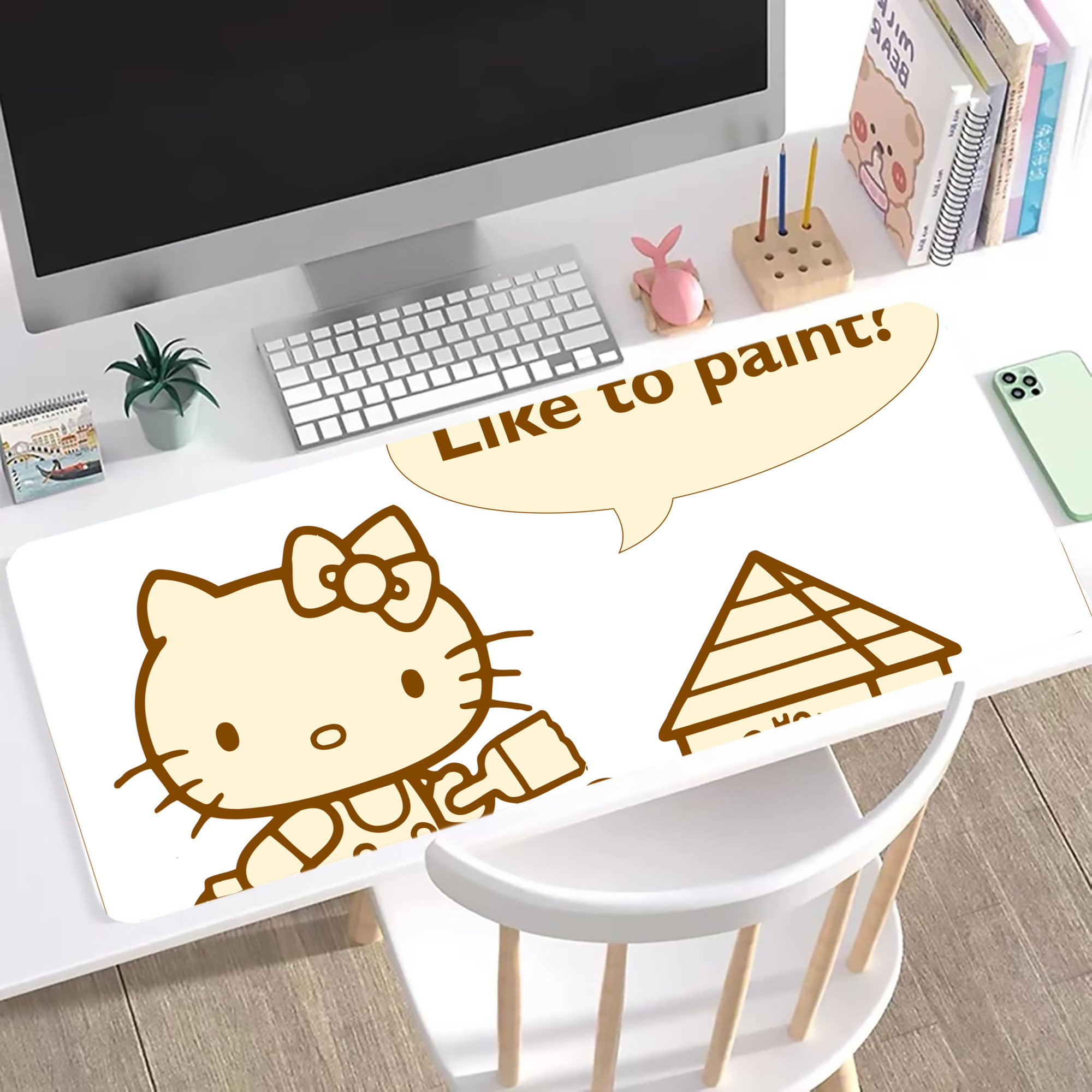 （画像用） Hello Kitty ハローキティ ステッチ加工 大判デスクマット／滑り止めマウスパッド