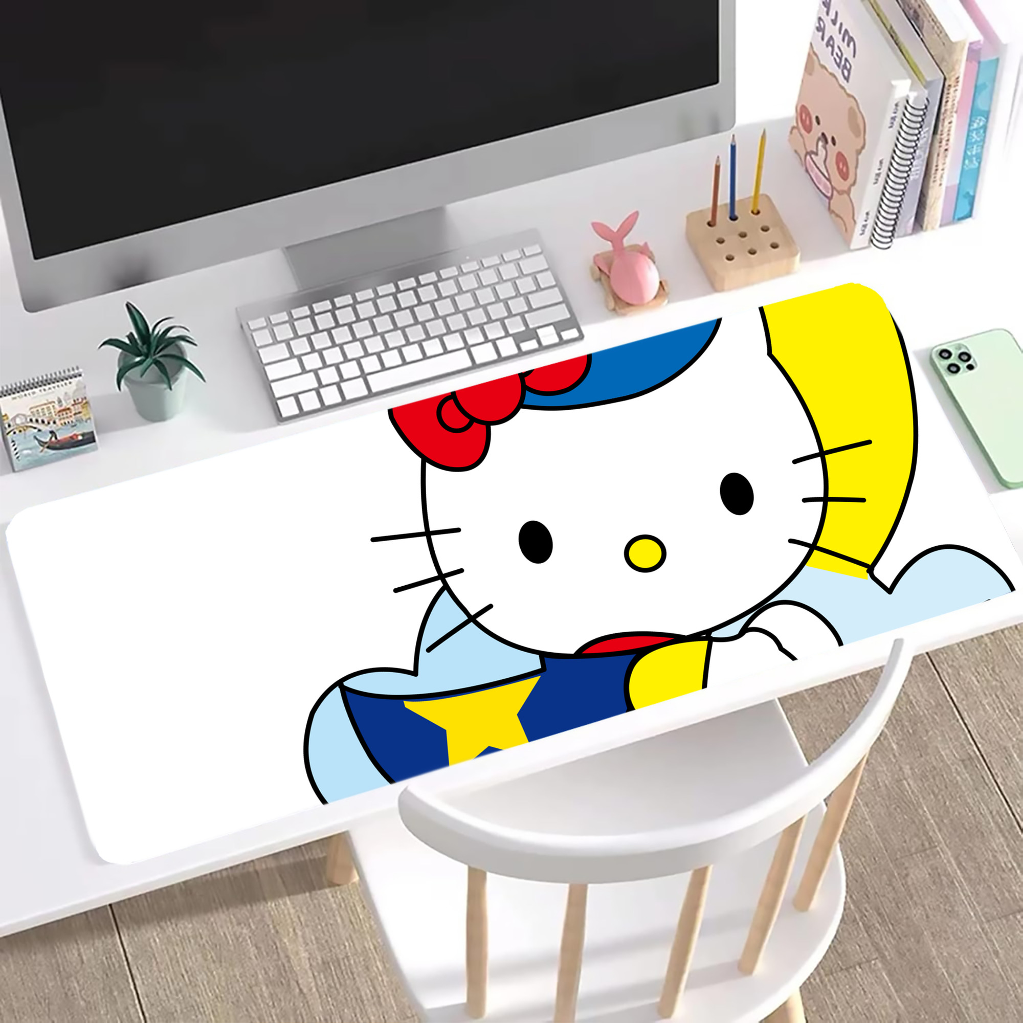 （画像用） Hello Kitty ハローキティ ステッチ加工 大判デスクマット／滑り止めマウスパッド