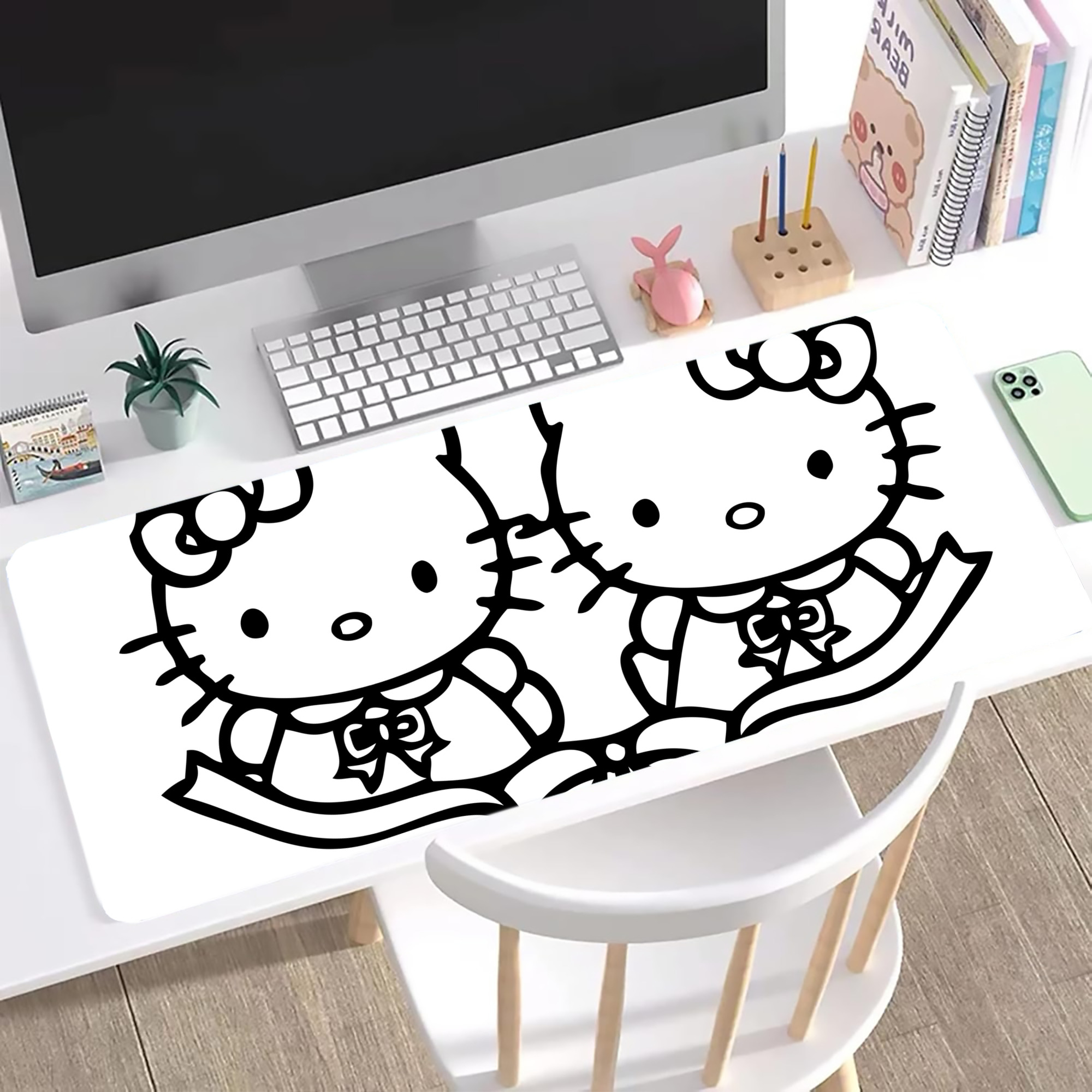 （画像用） Hello Kitty ハローキティ ステッチ加工 大判デスクマット／滑り止めマウスパッド