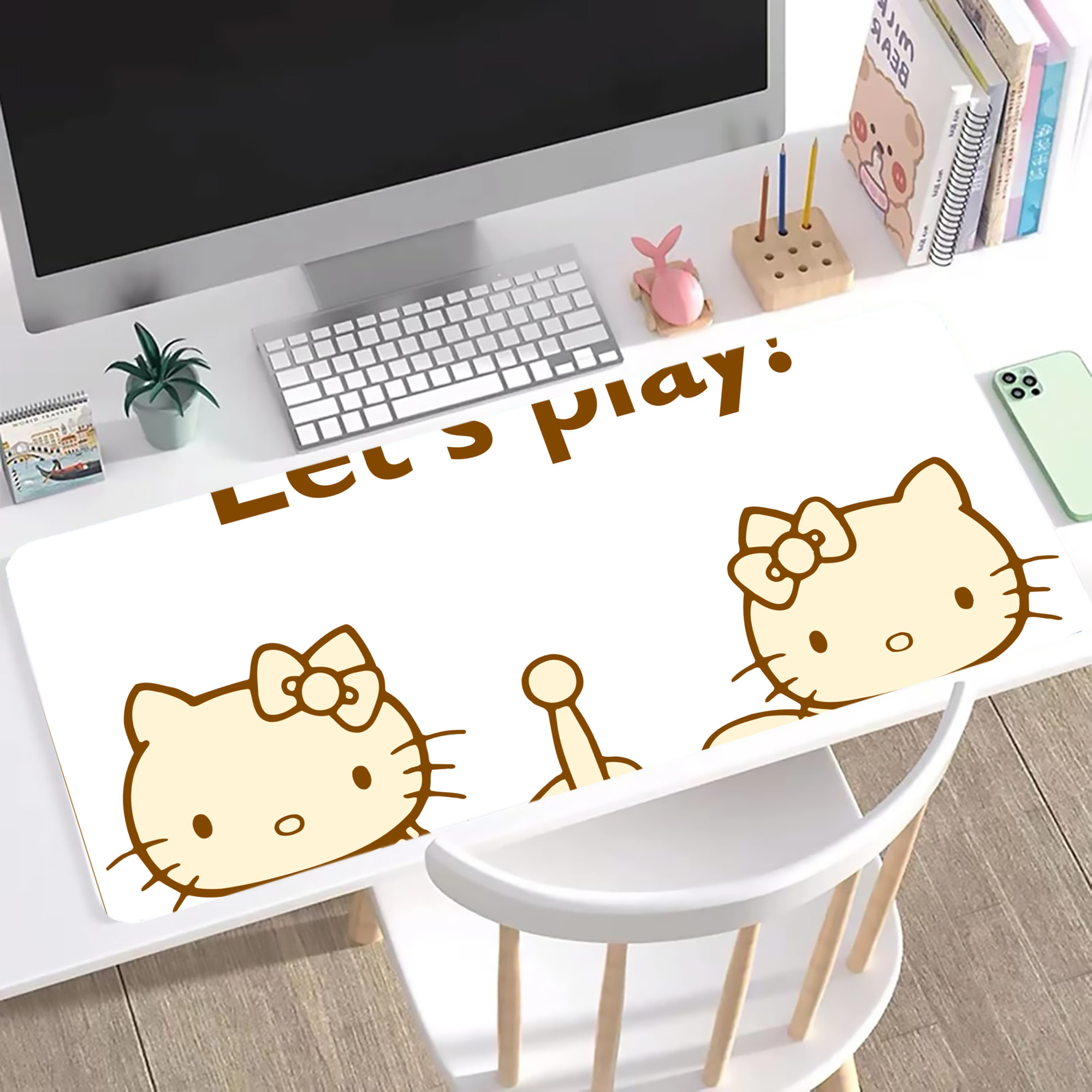 （画像用） Hello Kitty ハローキティ ステッチ加工 大判デスクマット／滑り止めマウスパッド