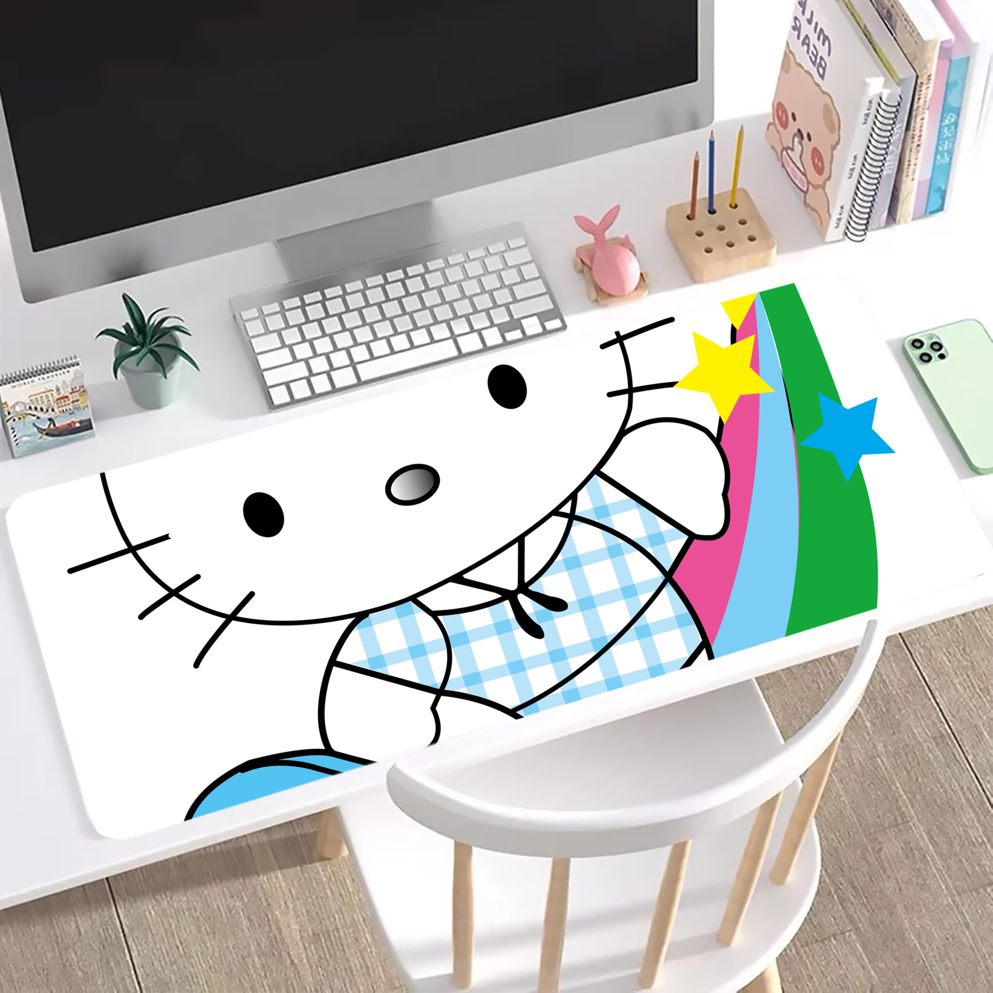 （画像用） Hello Kitty ハローキティ ステッチ加工 大判デスクマット／滑り止めマウスパッド