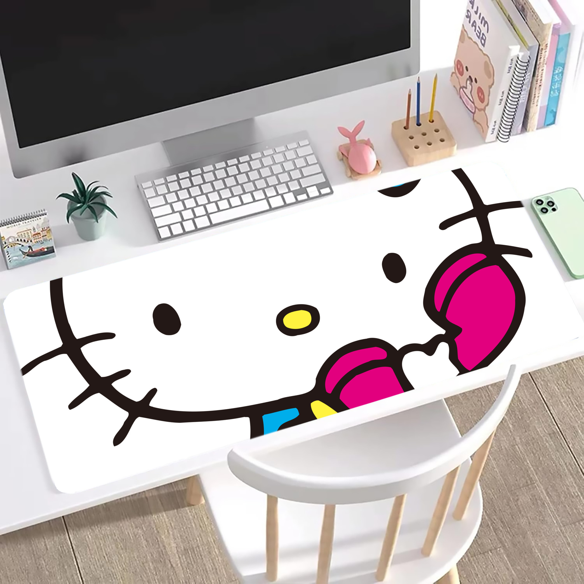 （画像用） Hello Kitty ハローキティ ステッチ加工 大判デスクマット／滑り止めマウスパッド