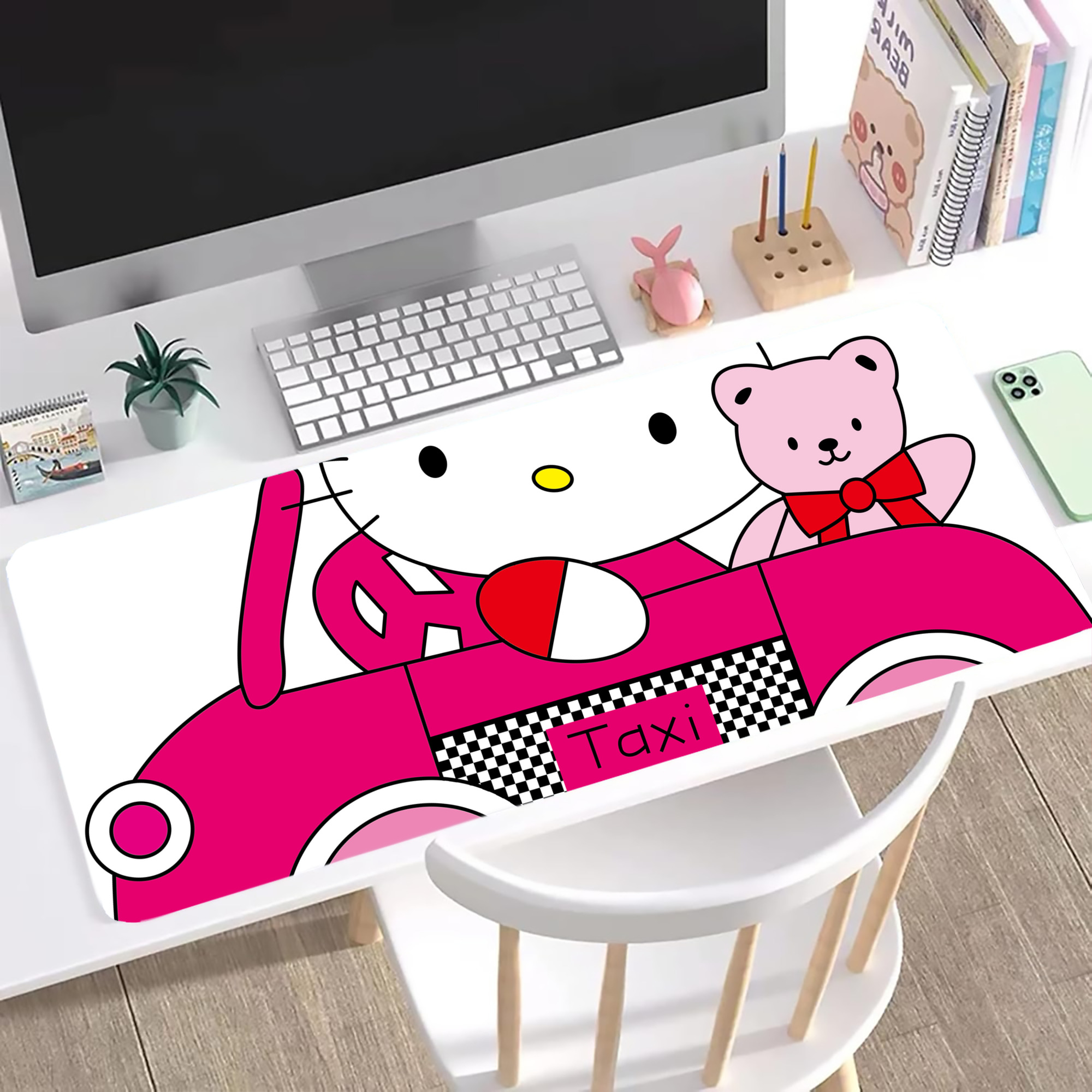 （画像用） Hello Kitty ハローキティ ステッチ加工 大判デスクマット／滑り止めマウスパッド