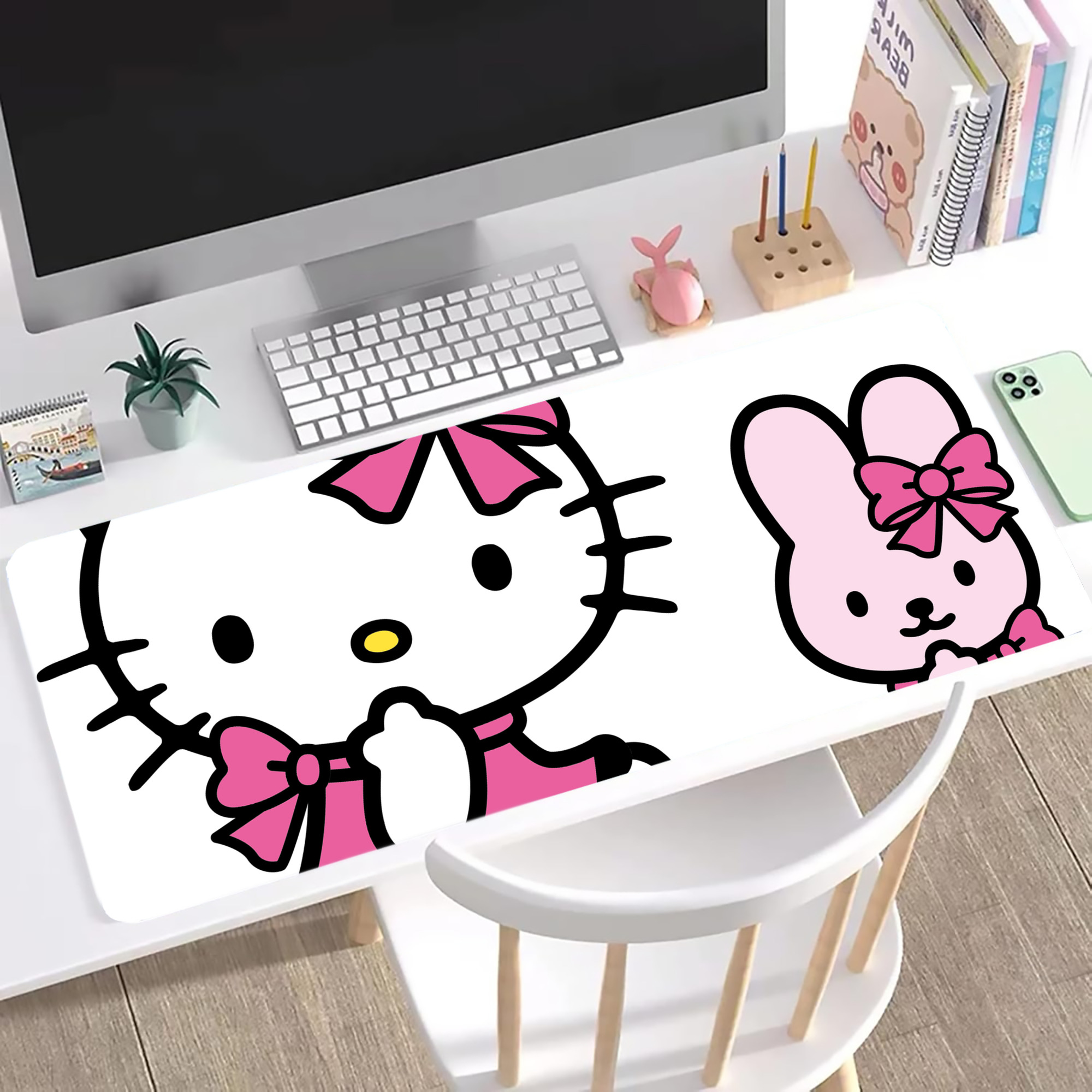 （画像用） Hello Kitty ハローキティ ステッチ加工 大判デスクマット／滑り止めマウスパッド