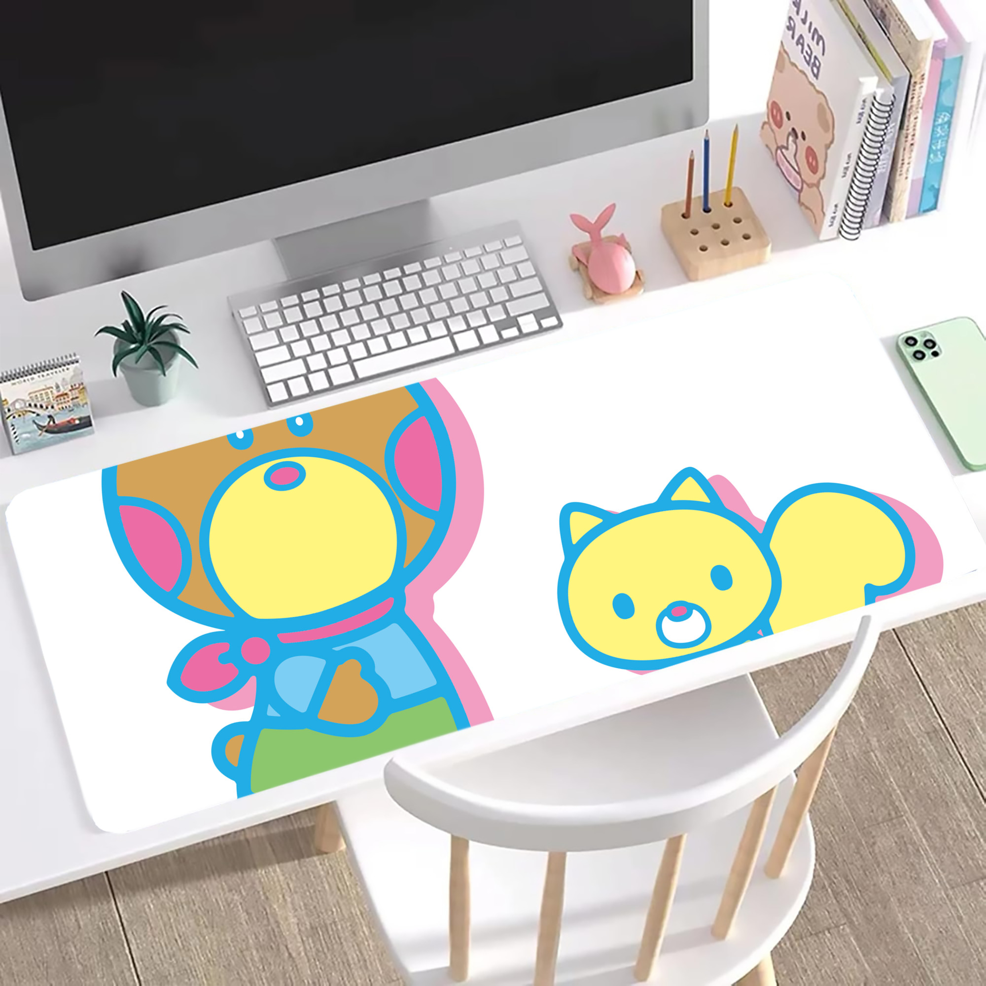 （画像用） Hello Kitty ハローキティ ステッチ加工 大判デスクマット／滑り止めマウスパッド
