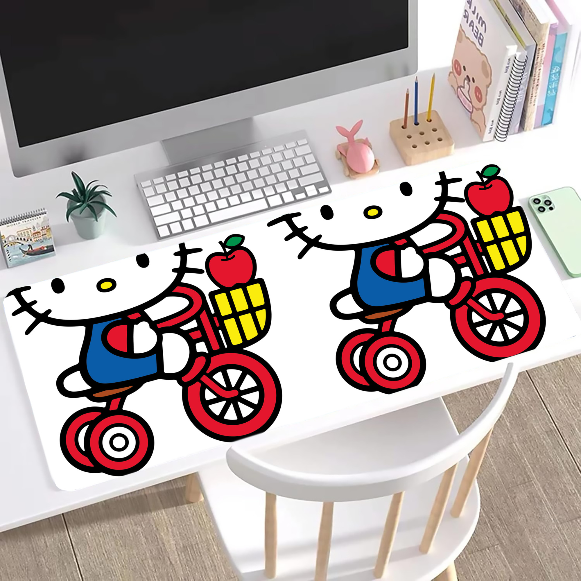 （画像用） Hello Kitty ハローキティ ステッチ加工 大判デスクマット／滑り止めマウスパッド
