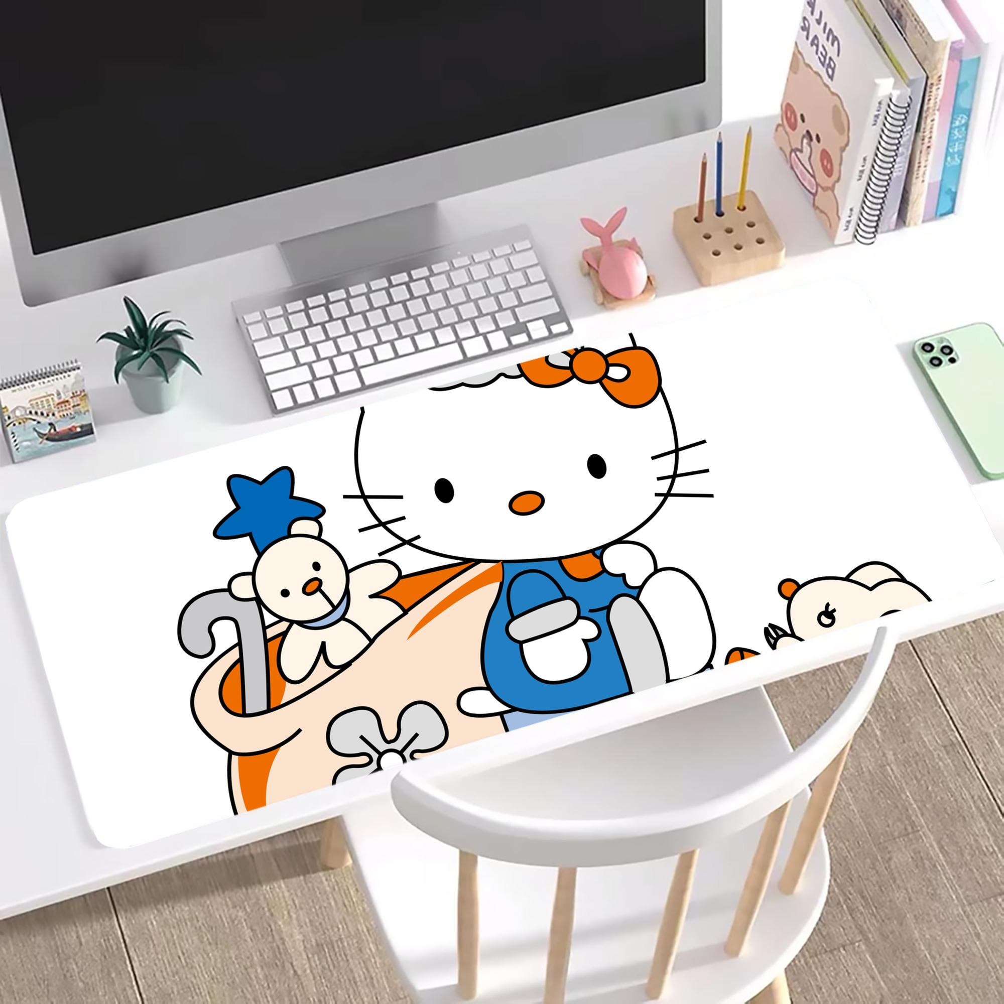 （画像用） Hello Kitty ハローキティ ステッチ加工 大判デスクマット／滑り止めマウスパッド
