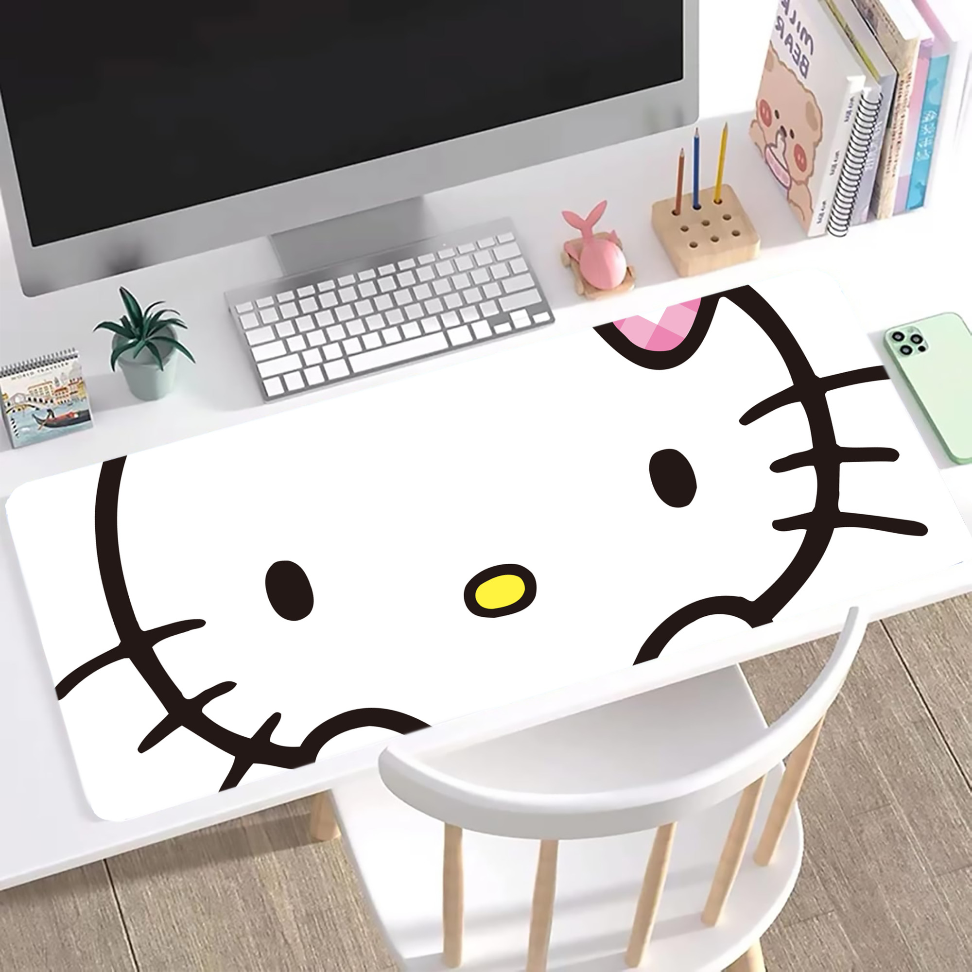 （画像用） Hello Kitty ハローキティ ステッチ加工 大判デスクマット／滑り止めマウスパッド