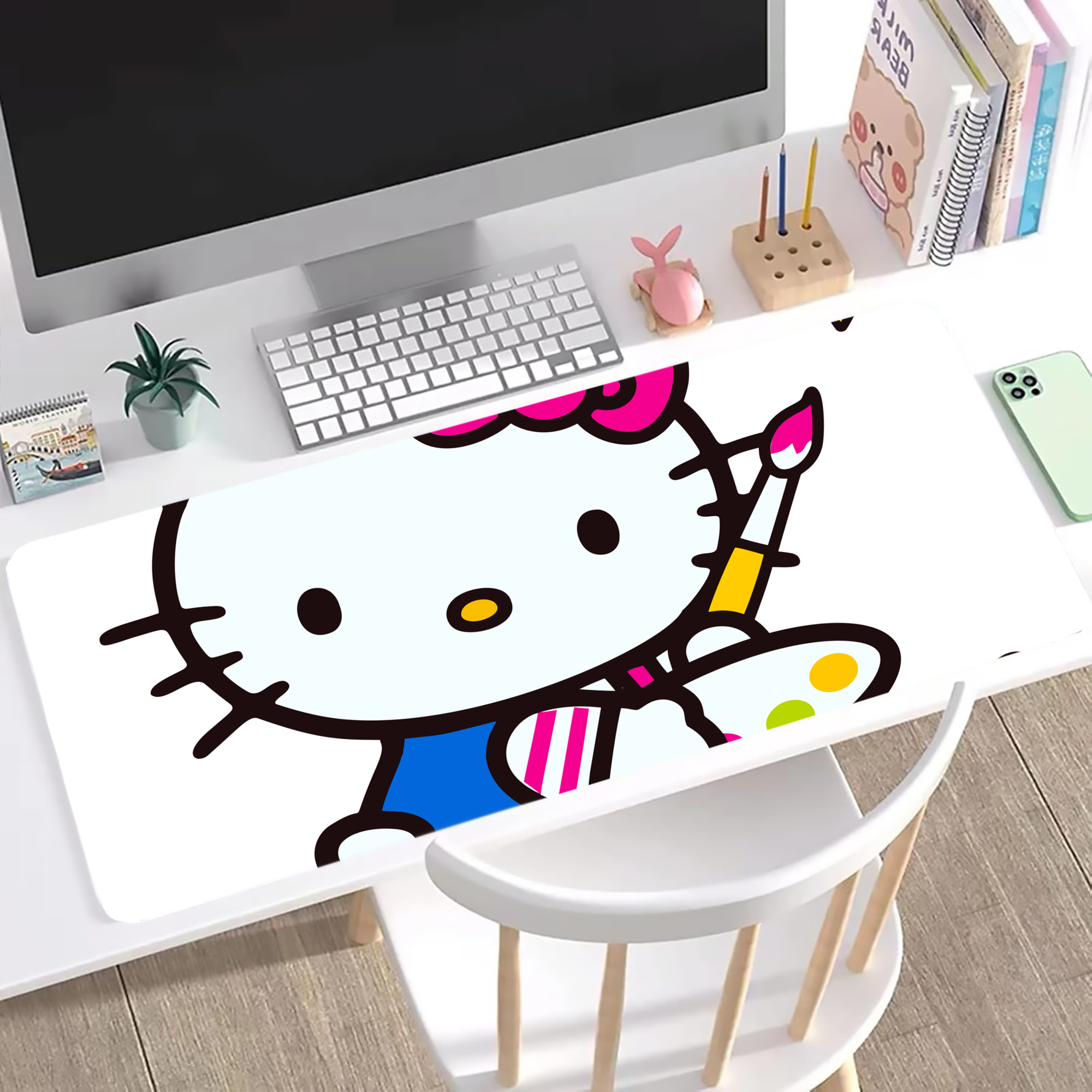 （画像用） Hello Kitty ハローキティ ステッチ加工 大判デスクマット／滑り止めマウスパッド