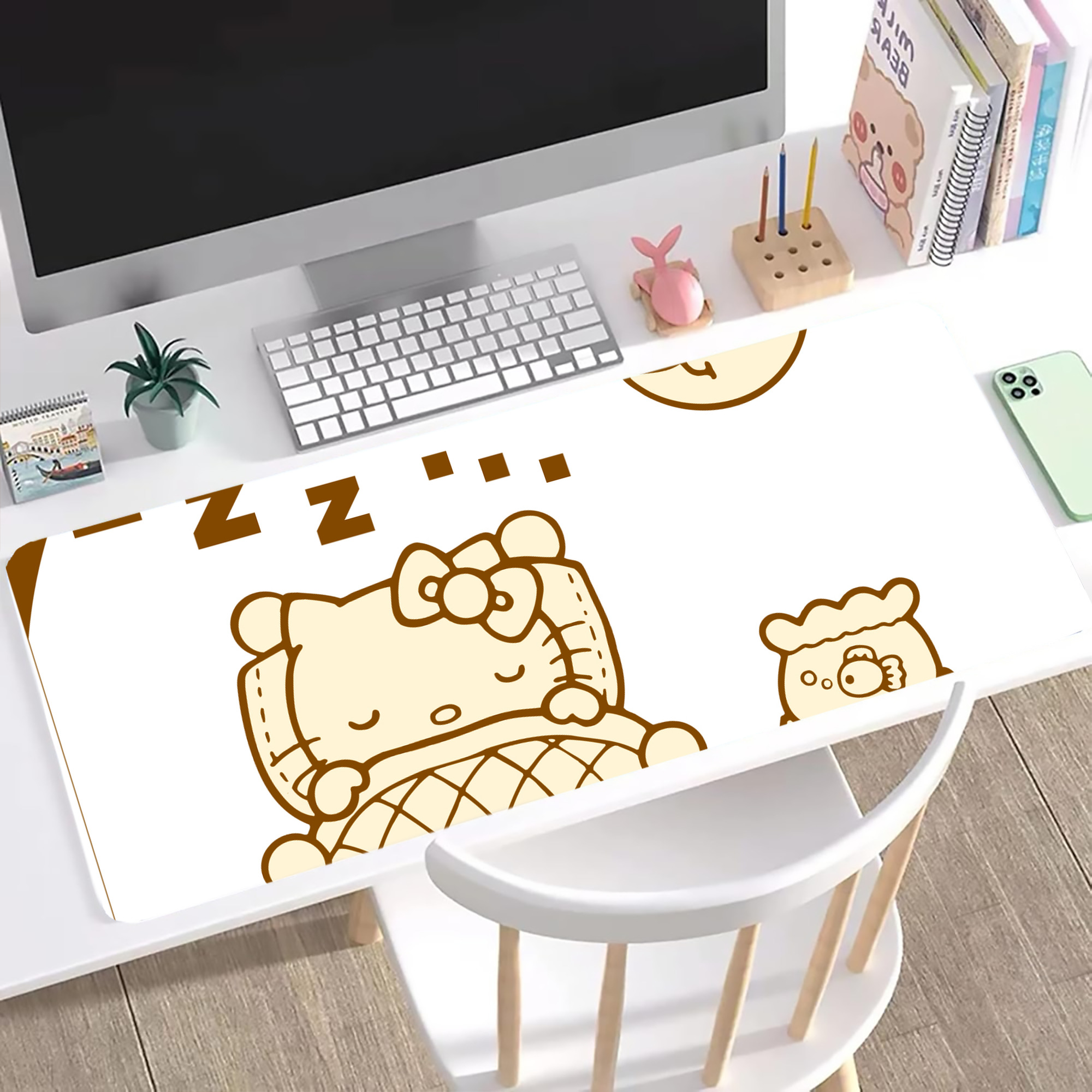 （画像用） Hello Kitty ハローキティ ステッチ加工 大判デスクマット／滑り止めマウスパッド