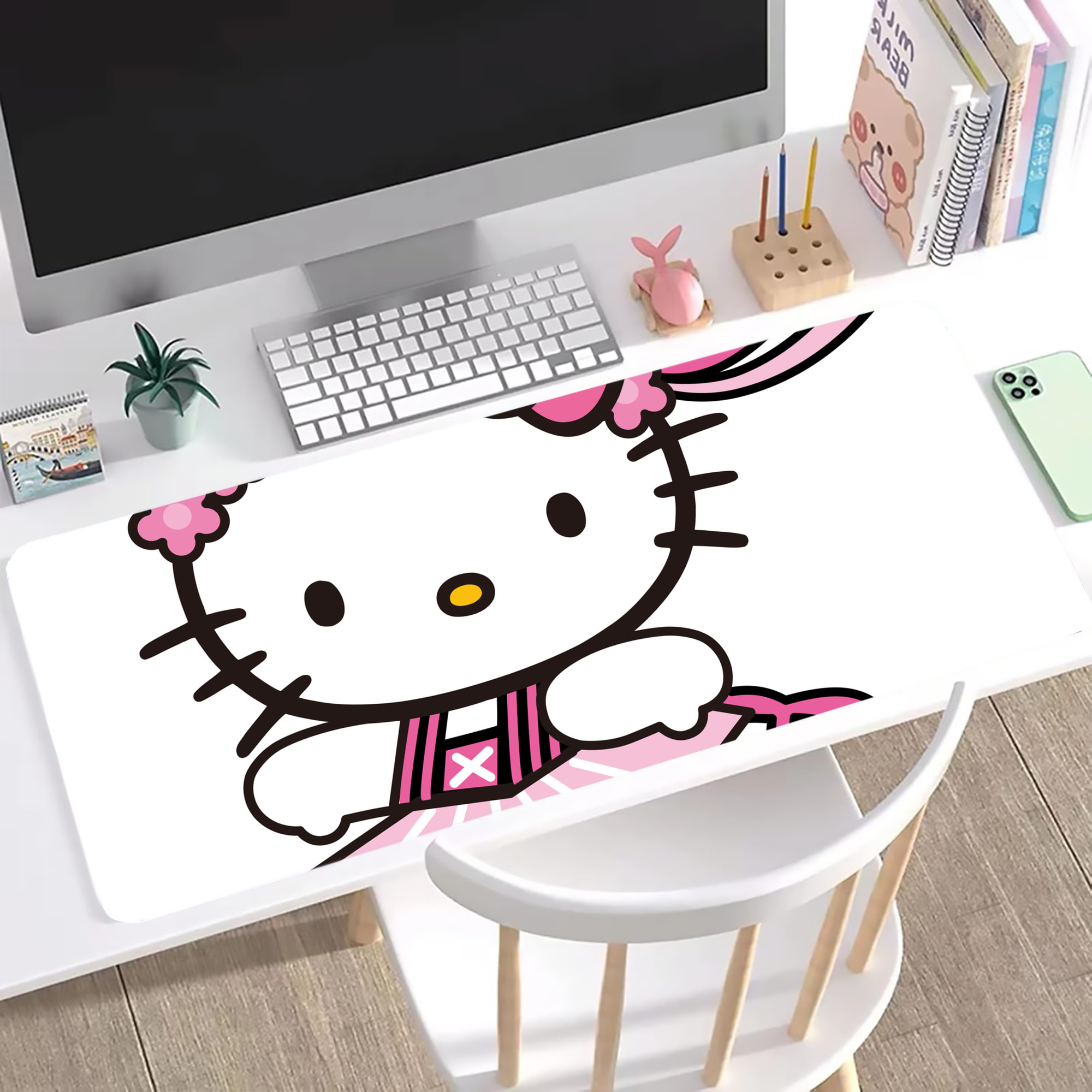 （画像用） Hello Kitty ハローキティ ステッチ加工 大判デスクマット／滑り止めマウスパッド