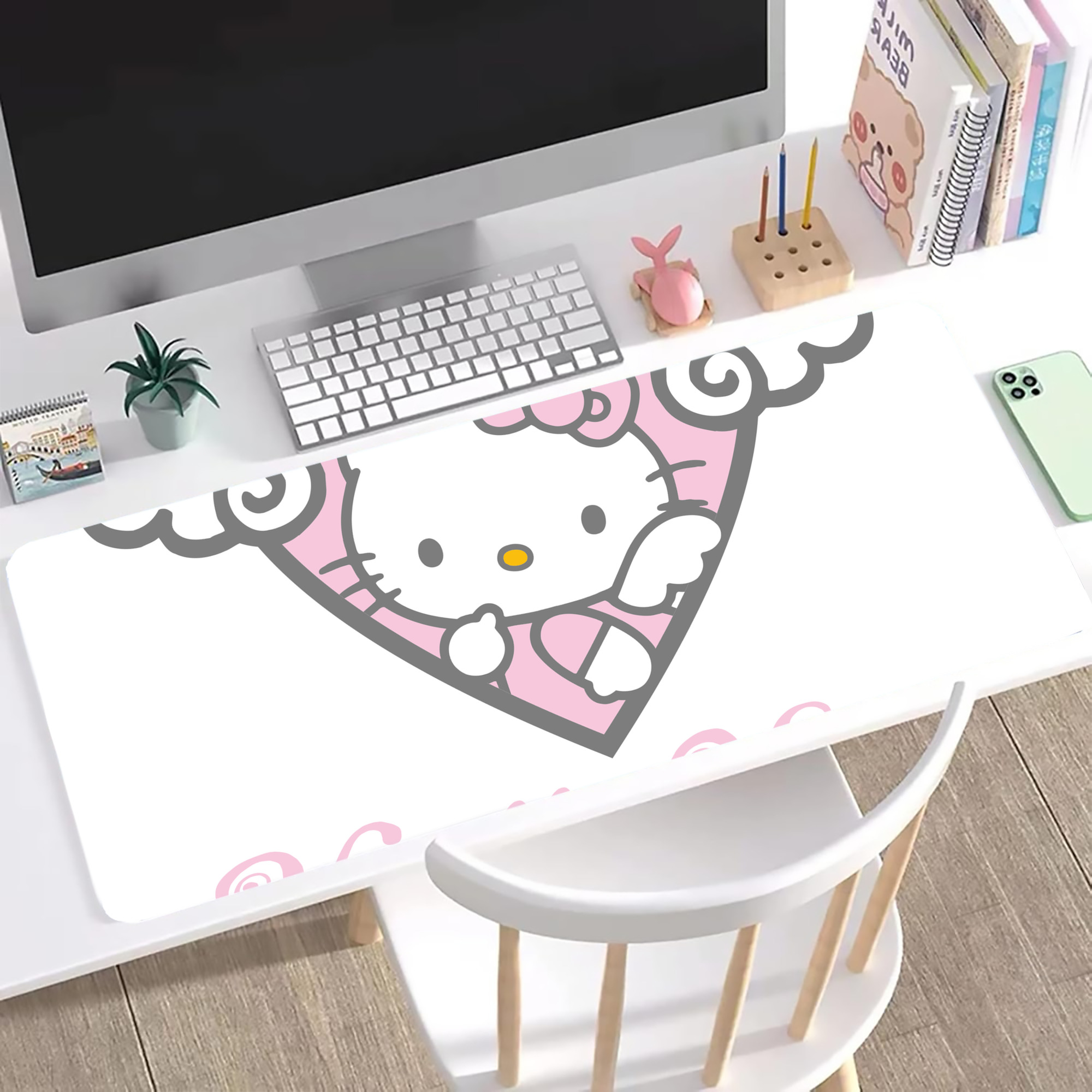 （画像用） Hello Kitty ハローキティ ステッチ加工 大判デスクマット／滑り止めマウスパッド