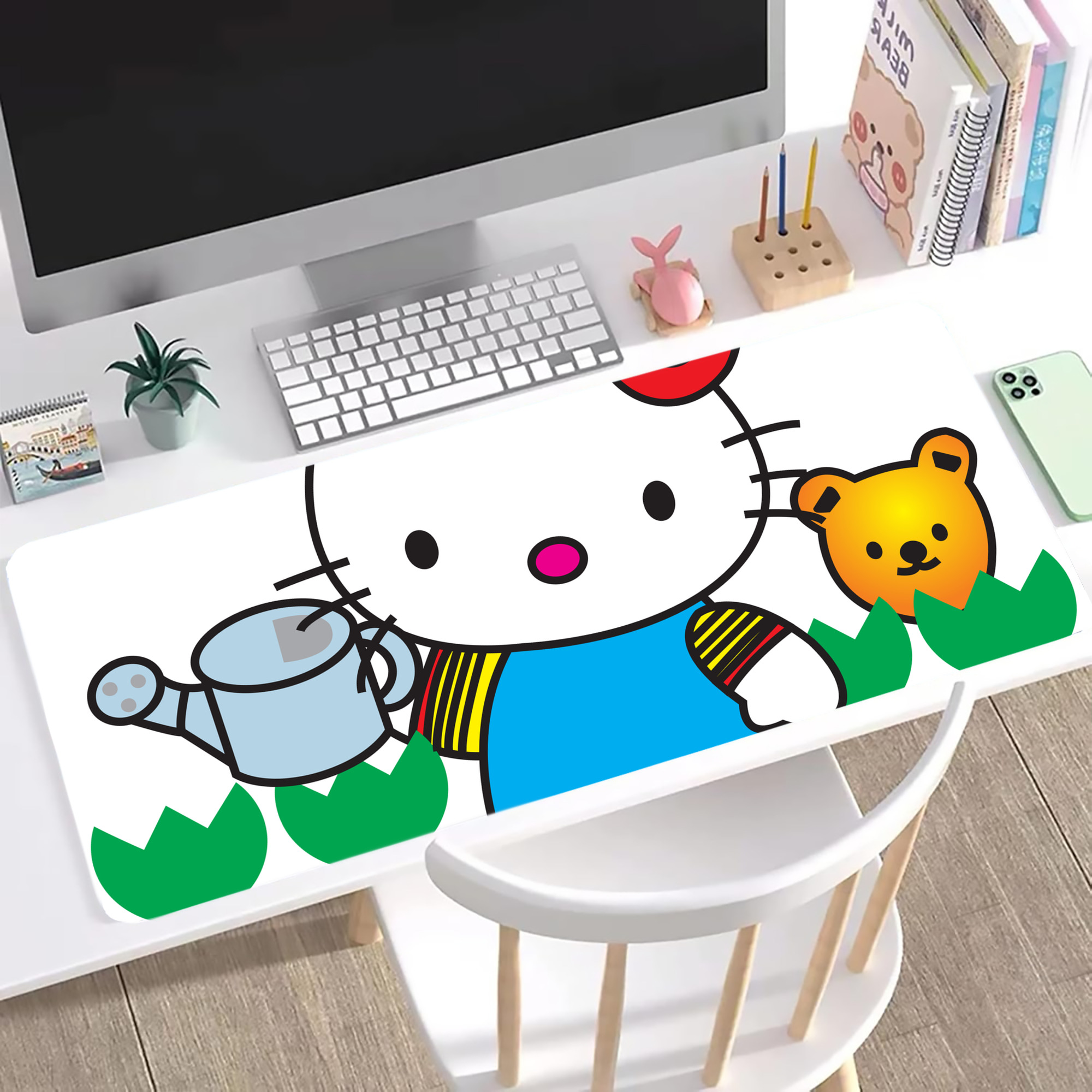 （画像用） Hello Kitty ハローキティ ステッチ加工 大判デスクマット／滑り止めマウスパッド