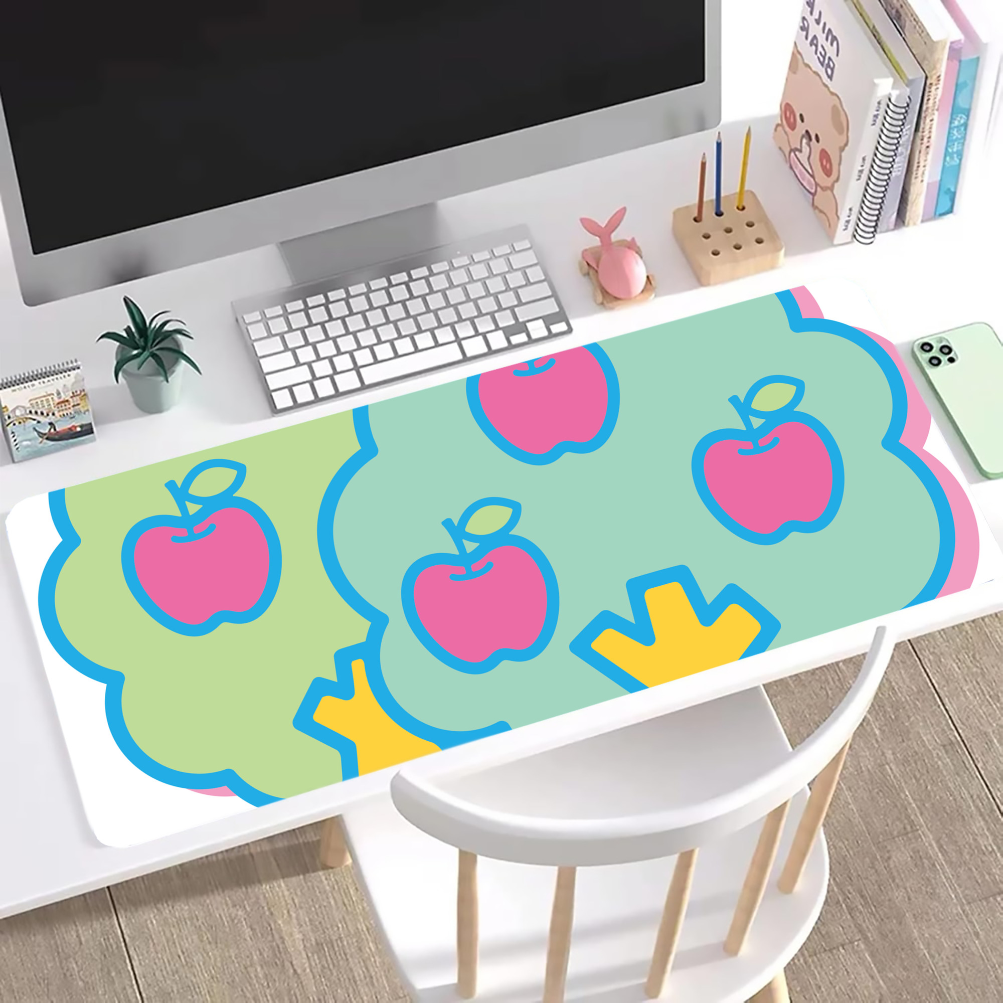 （画像用） Hello Kitty ハローキティ ステッチ加工 大判デスクマット／滑り止めマウスパッド