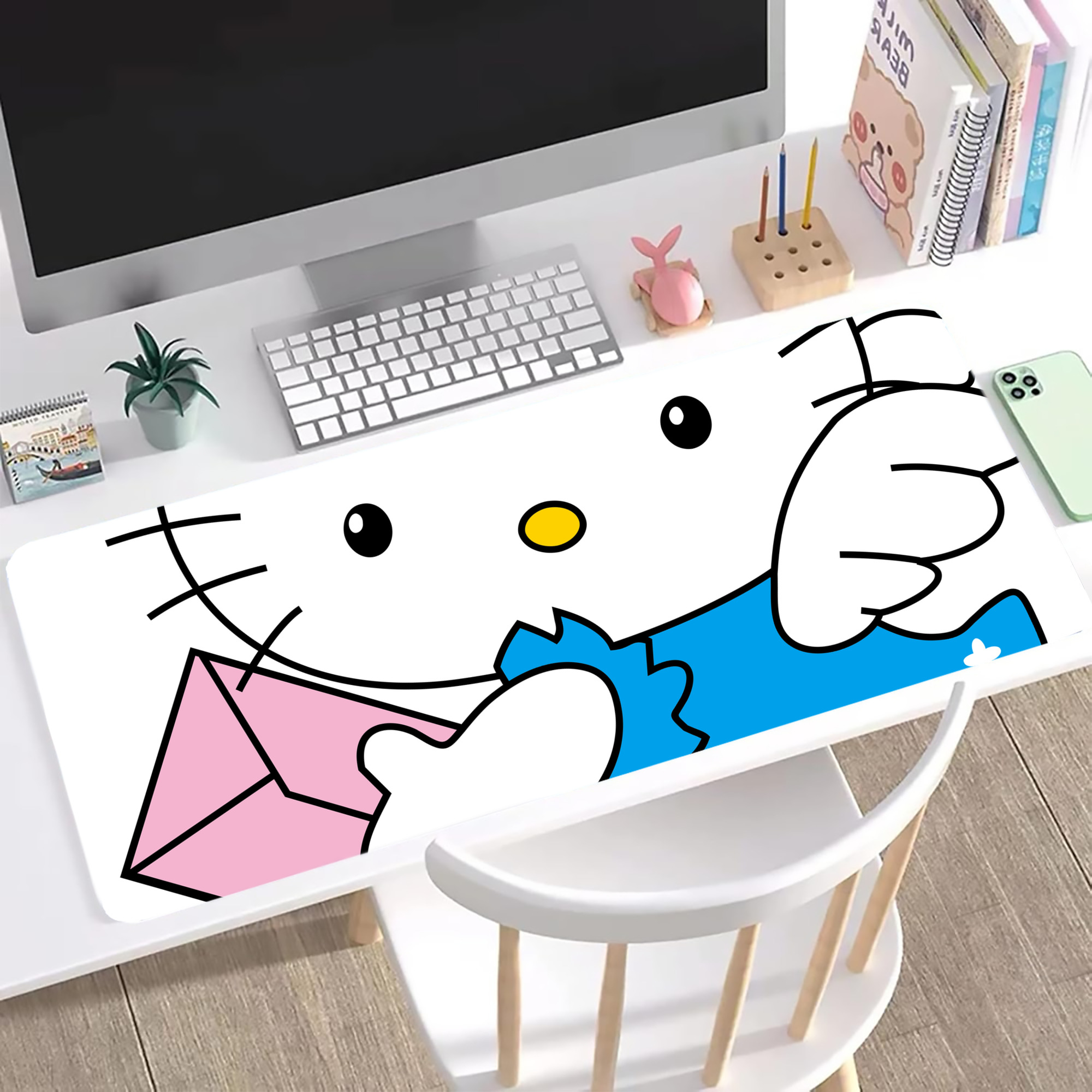 （画像用） Hello Kitty ハローキティ ステッチ加工 大判デスクマット／滑り止めマウスパッド