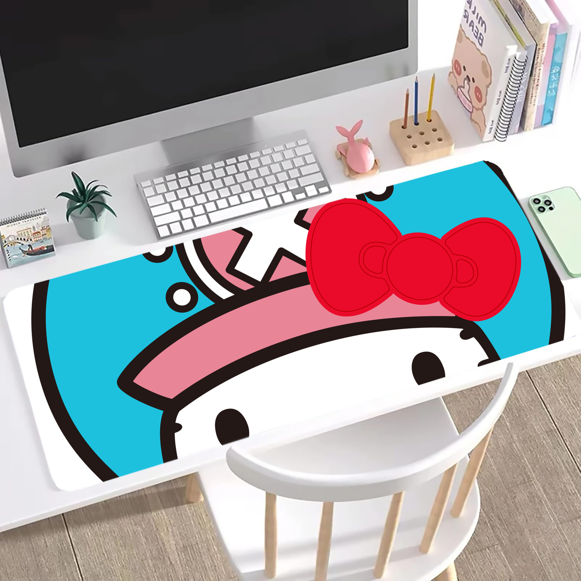 （画像用） Hello Kitty ハローキティ ステッチ加工 大判デスクマット／滑り止めマウスパッド