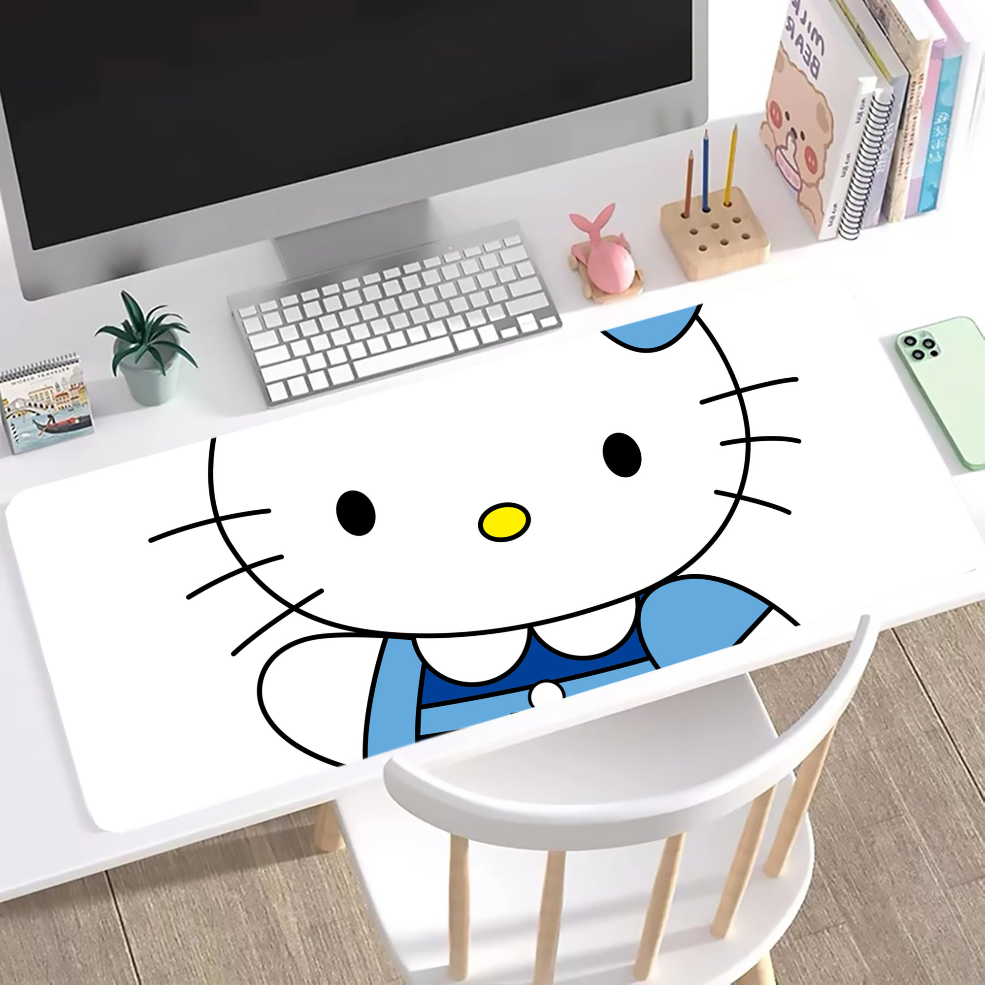 （画像用） Hello Kitty ハローキティ ステッチ加工 大判デスクマット／滑り止めマウスパッド