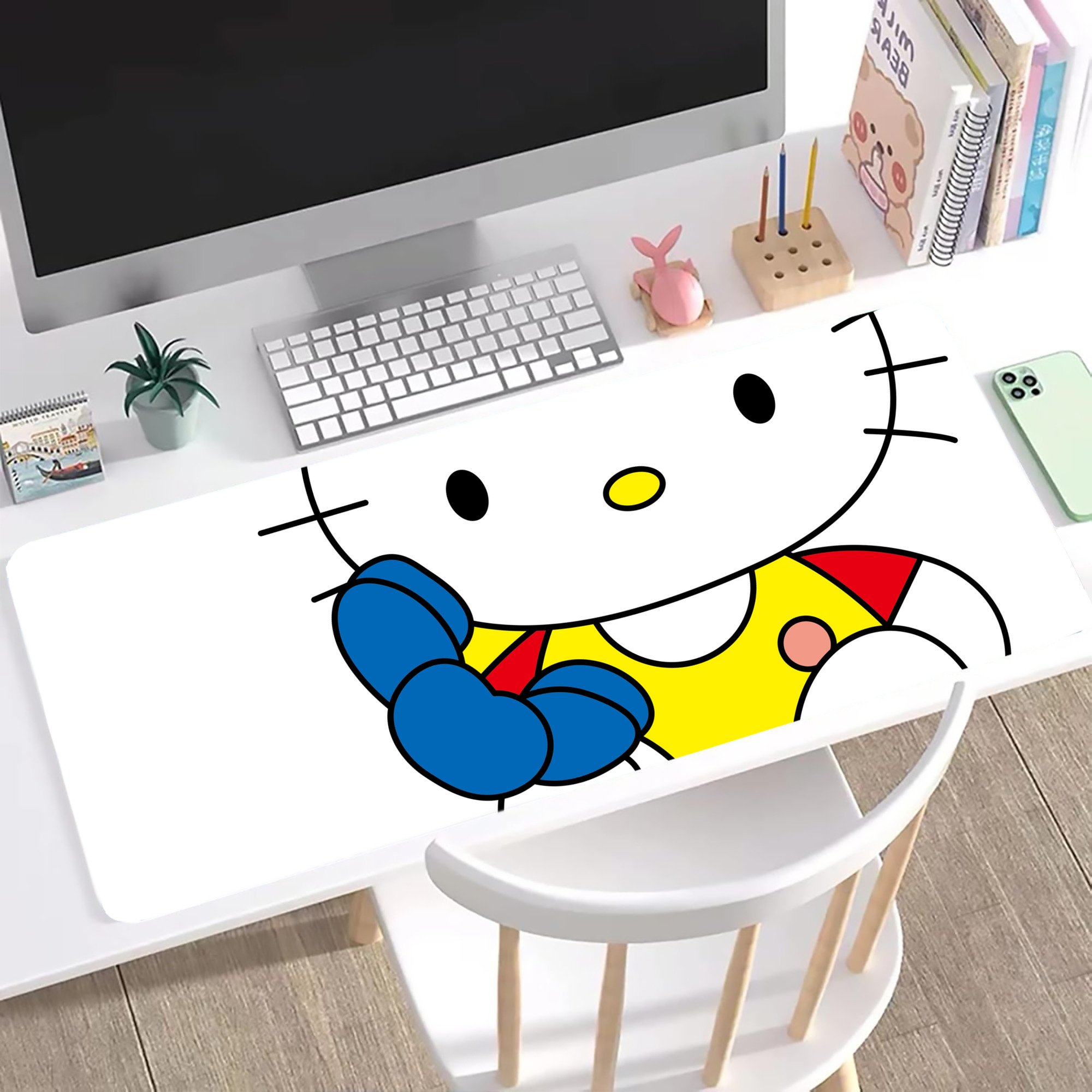 （画像用） Hello Kitty ハローキティ ステッチ加工 大判デスクマット／滑り止めマウスパッド