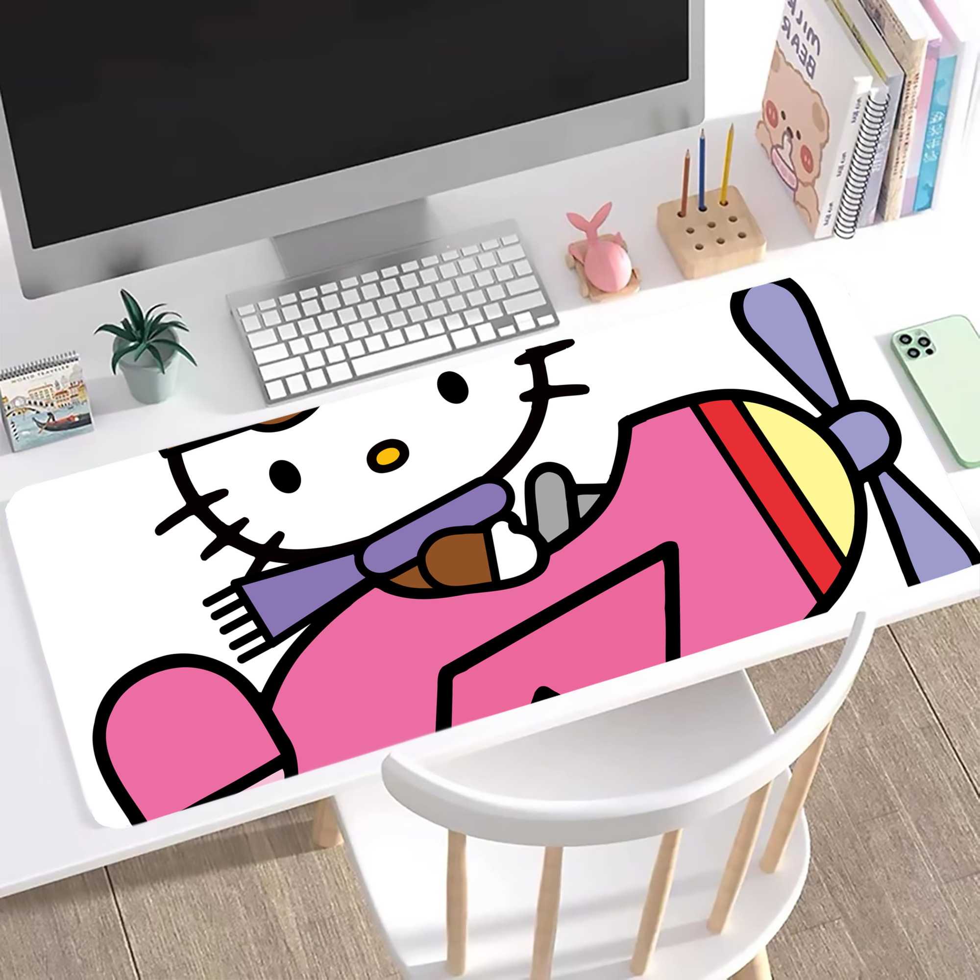 （画像用） Hello Kitty ハローキティ ステッチ加工 大判デスクマット／滑り止めマウスパッド