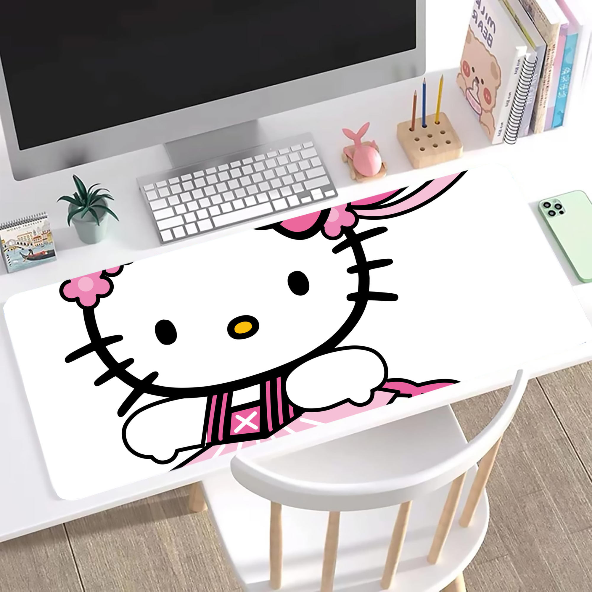 （画像用） Hello Kitty ハローキティ ステッチ加工 大判デスクマット／滑り止めマウスパッド