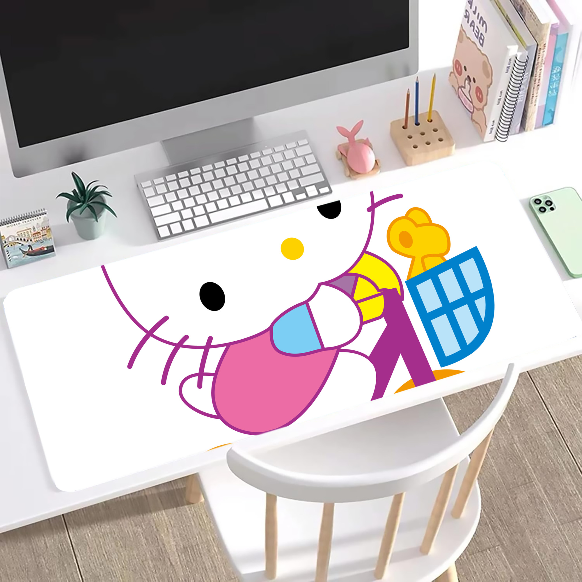 （画像用） Hello Kitty ハローキティ ステッチ加工 大判デスクマット／滑り止めマウスパッド