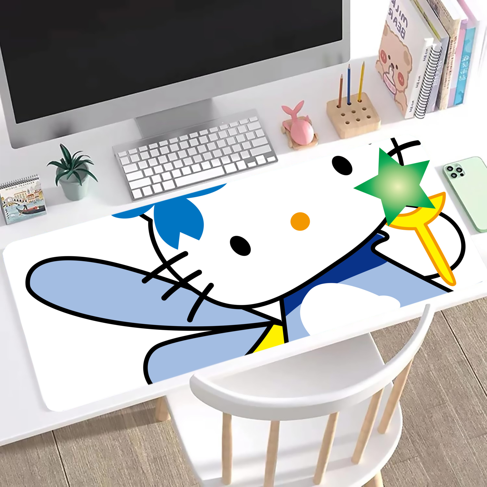 （画像用） Hello Kitty ハローキティ ステッチ加工 大判デスクマット／滑り止めマウスパッド