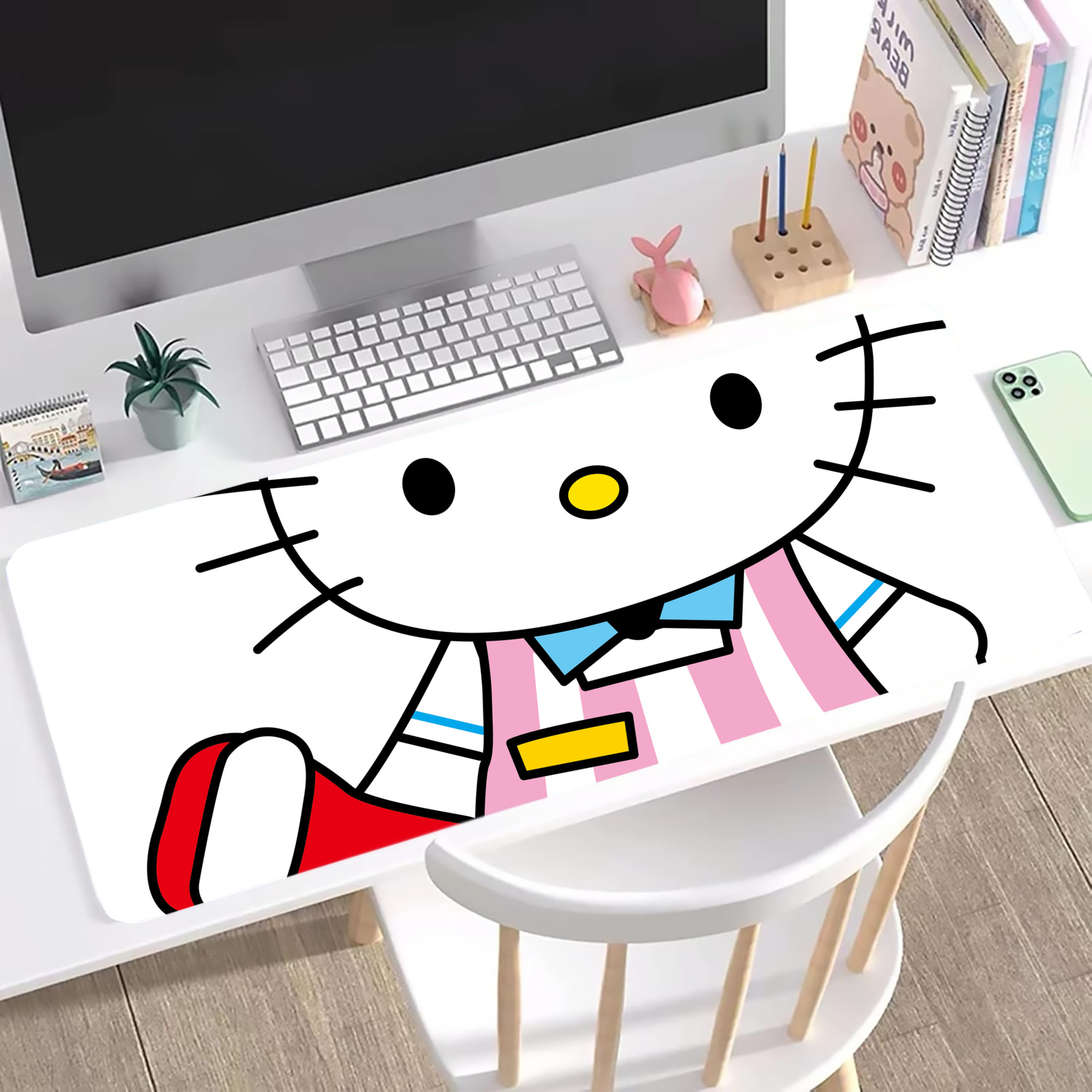 （画像用） Hello Kitty ハローキティ ステッチ加工 大判デスクマット／滑り止めマウスパッド