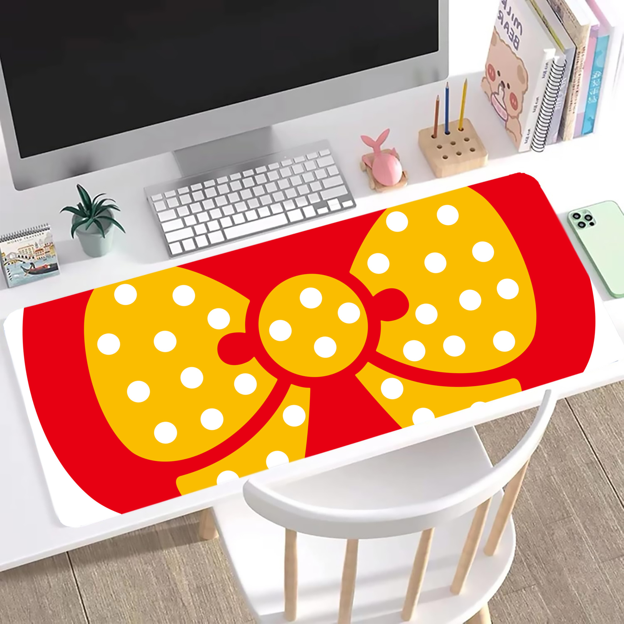（画像用） Hello Kitty ハローキティ ステッチ加工 大判デスクマット／滑り止めマウスパッド