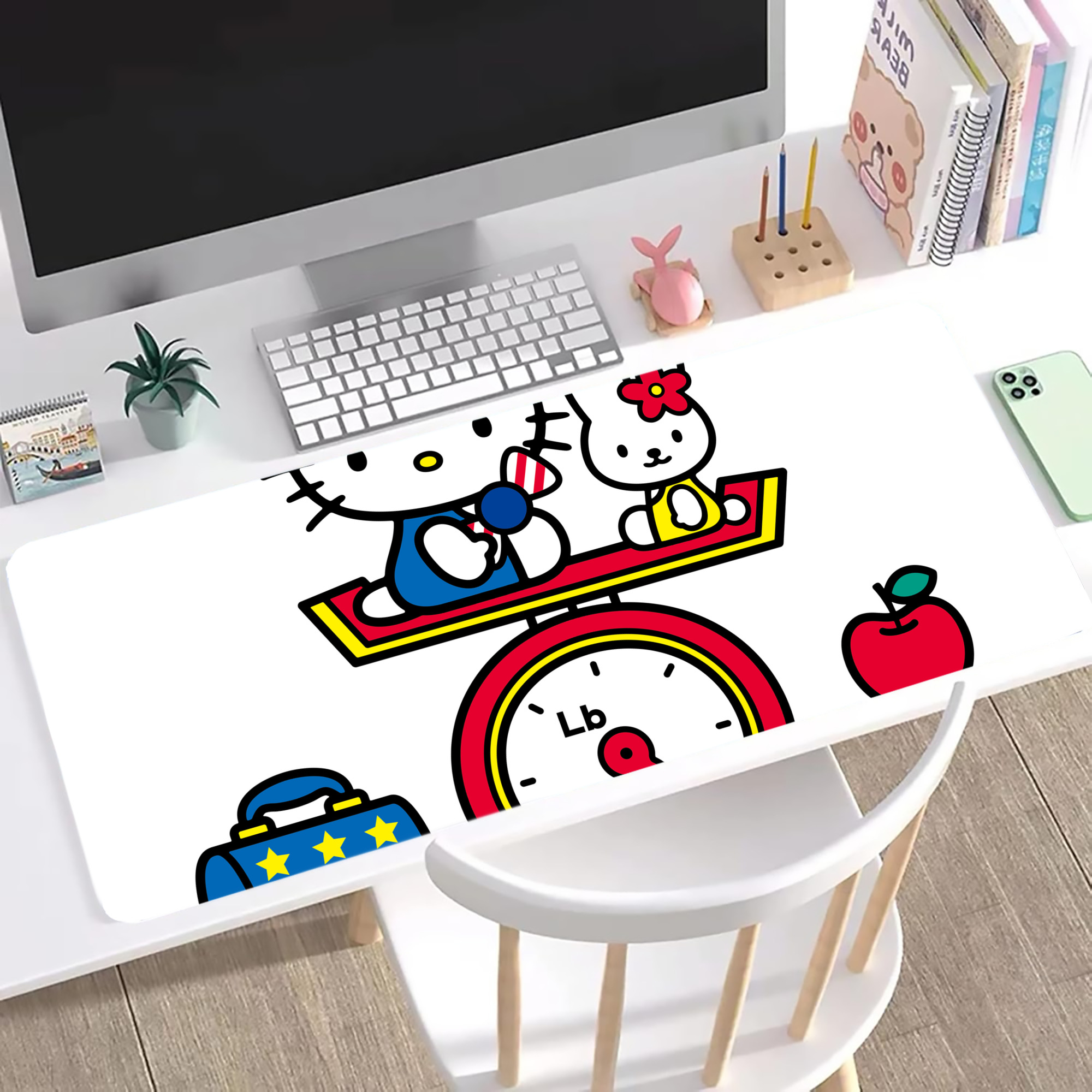 （画像用） Hello Kitty ハローキティ ステッチ加工 大判デスクマット／滑り止めマウスパッド
