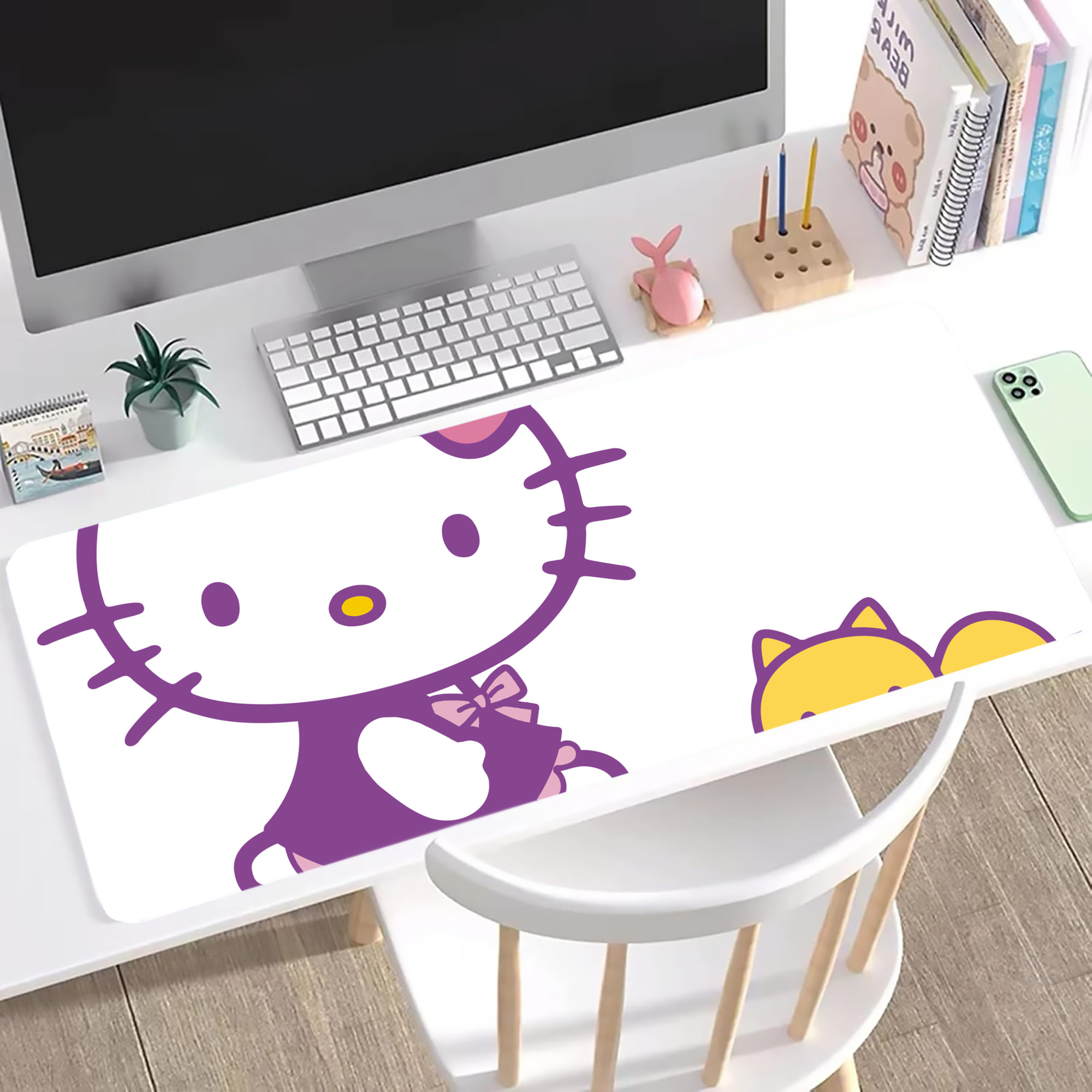 （画像用） Hello Kitty ハローキティ ステッチ加工 大判デスクマット／滑り止めマウスパッド
