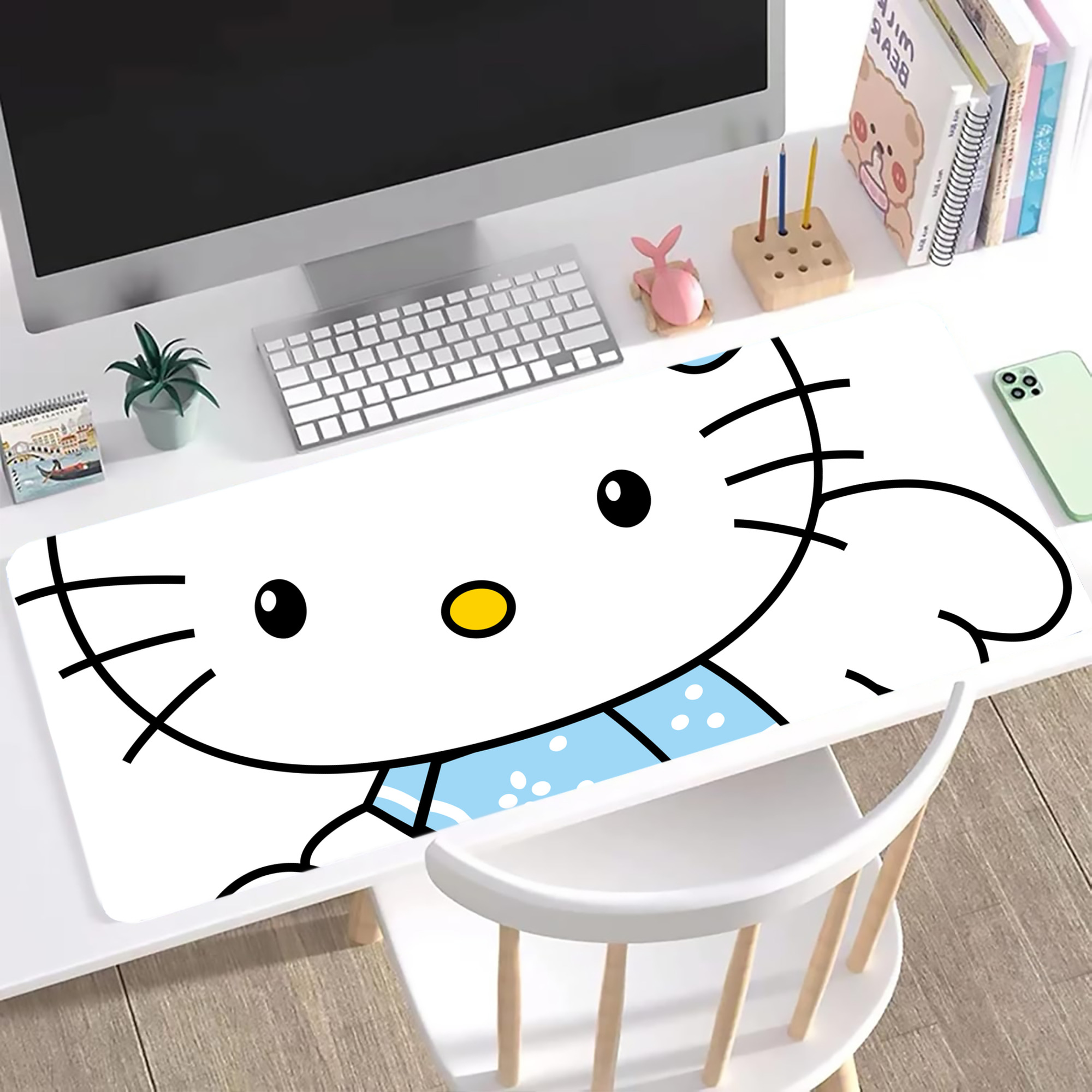 （画像用） Hello Kitty ハローキティ ステッチ加工 大判デスクマット／滑り止めマウスパッド