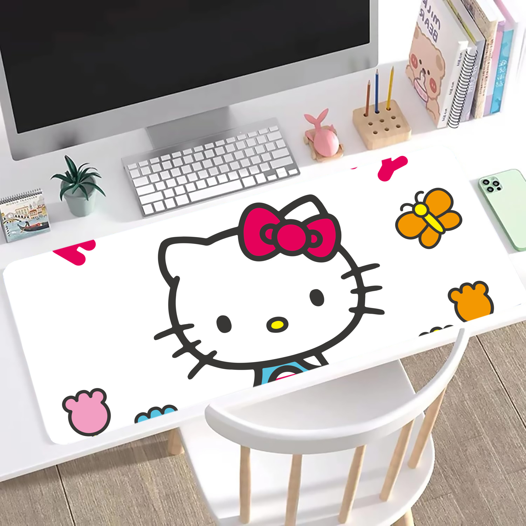 （画像用） Hello Kitty ハローキティ ステッチ加工 大判デスクマット／滑り止めマウスパッド