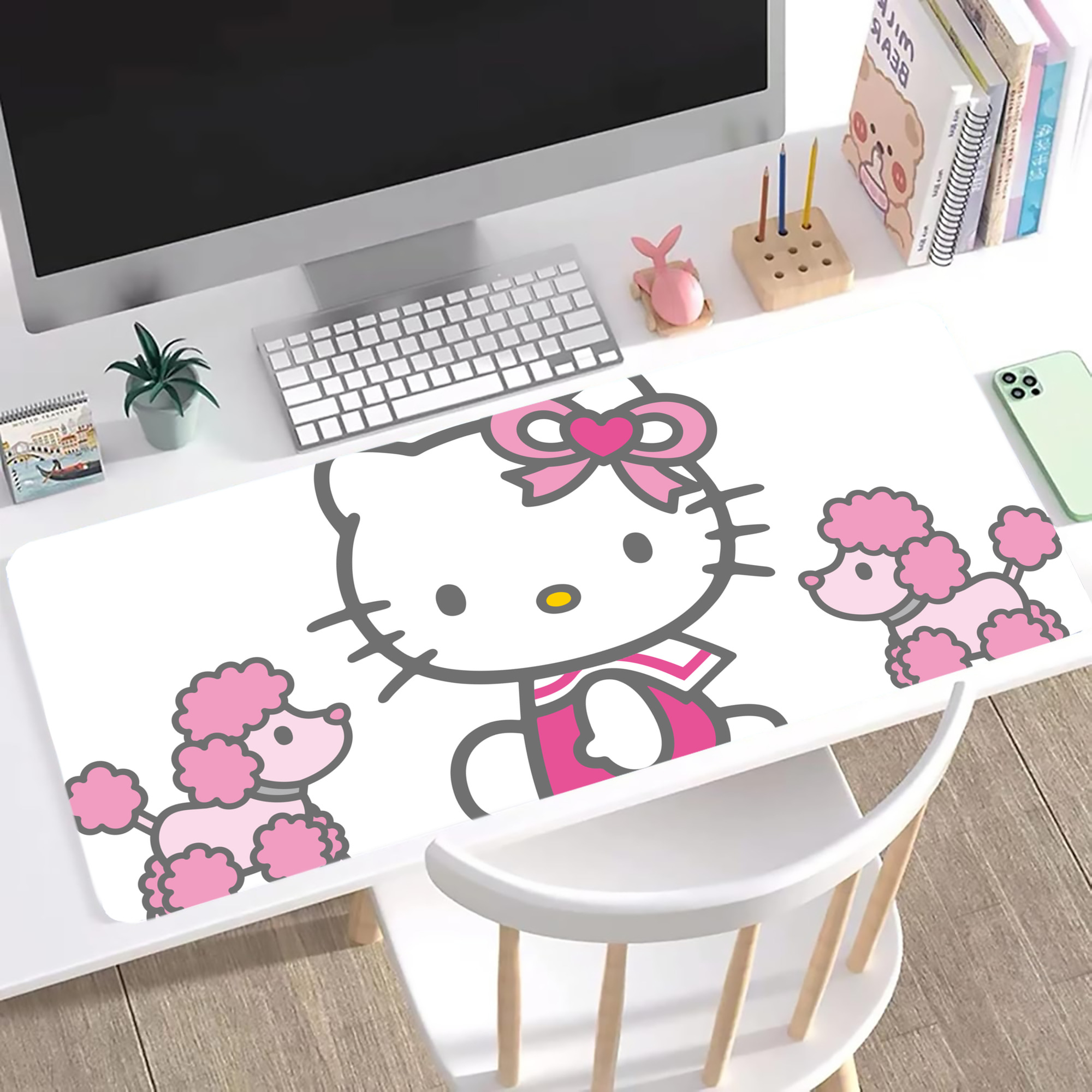 （画像用） Hello Kitty ハローキティ ステッチ加工 大判デスクマット／滑り止めマウスパッド