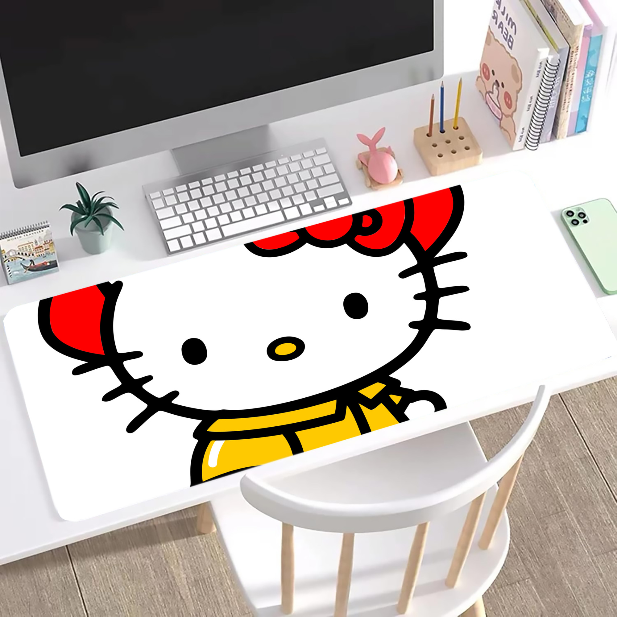 （画像用） Hello Kitty ハローキティ ステッチ加工 大判デスクマット／滑り止めマウスパッド