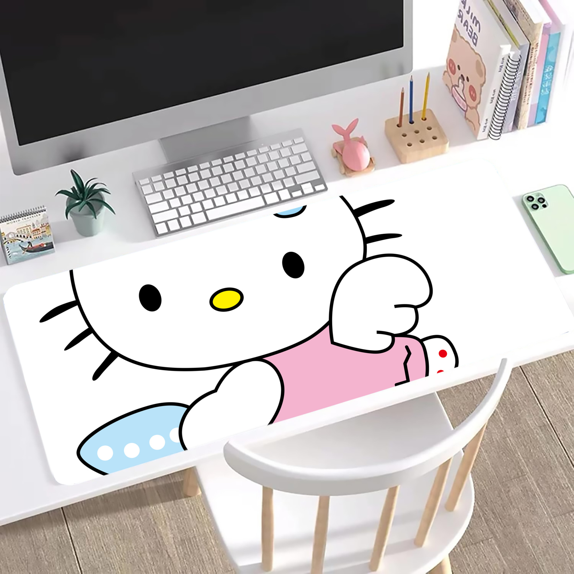 （画像用） Hello Kitty ハローキティ ステッチ加工 大判デスクマット／滑り止めマウスパッド