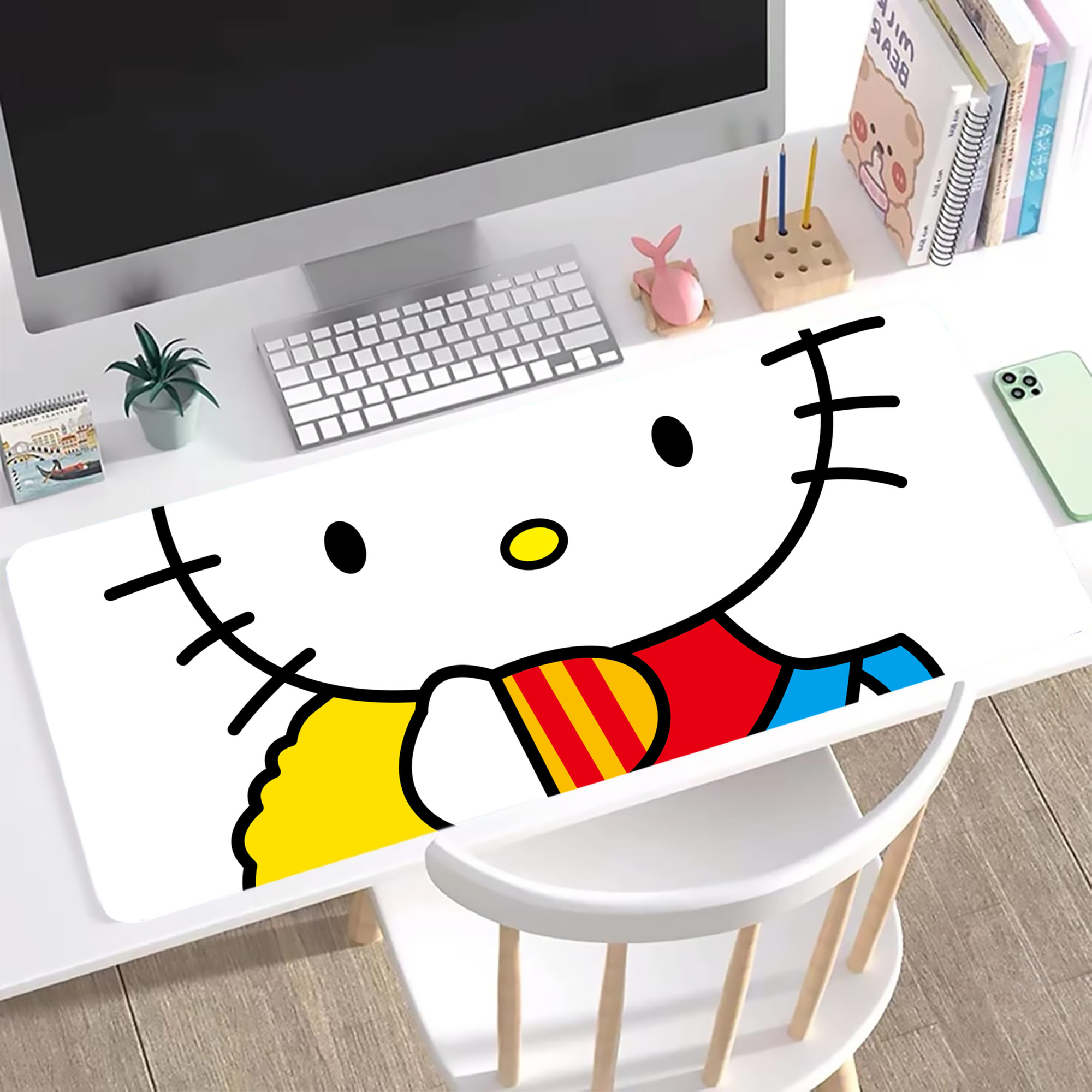 （画像用） Hello Kitty ハローキティ ステッチ加工 大判デスクマット／滑り止めマウスパッド