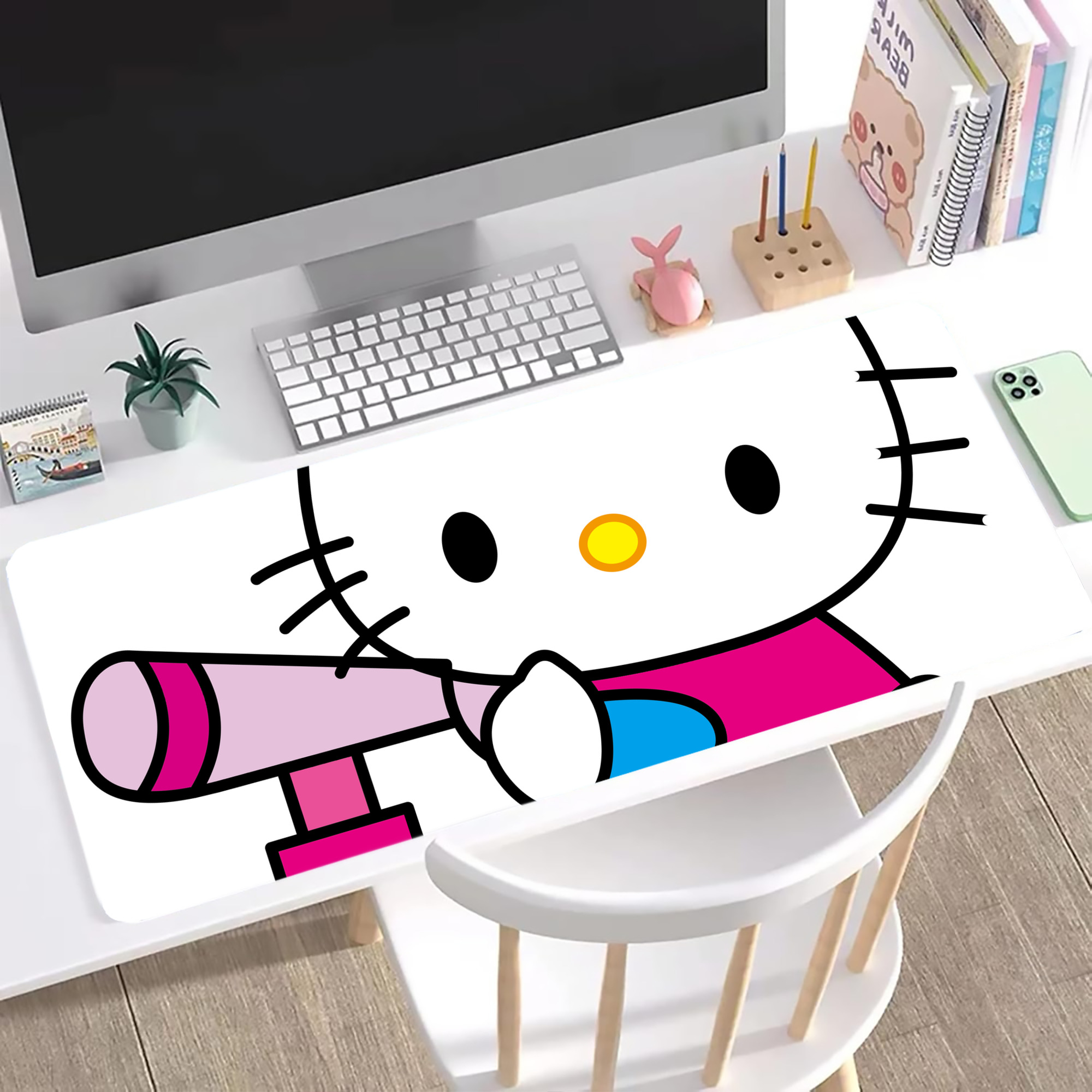 （画像用） Hello Kitty ハローキティ ステッチ加工 大判デスクマット／滑り止めマウスパッド
