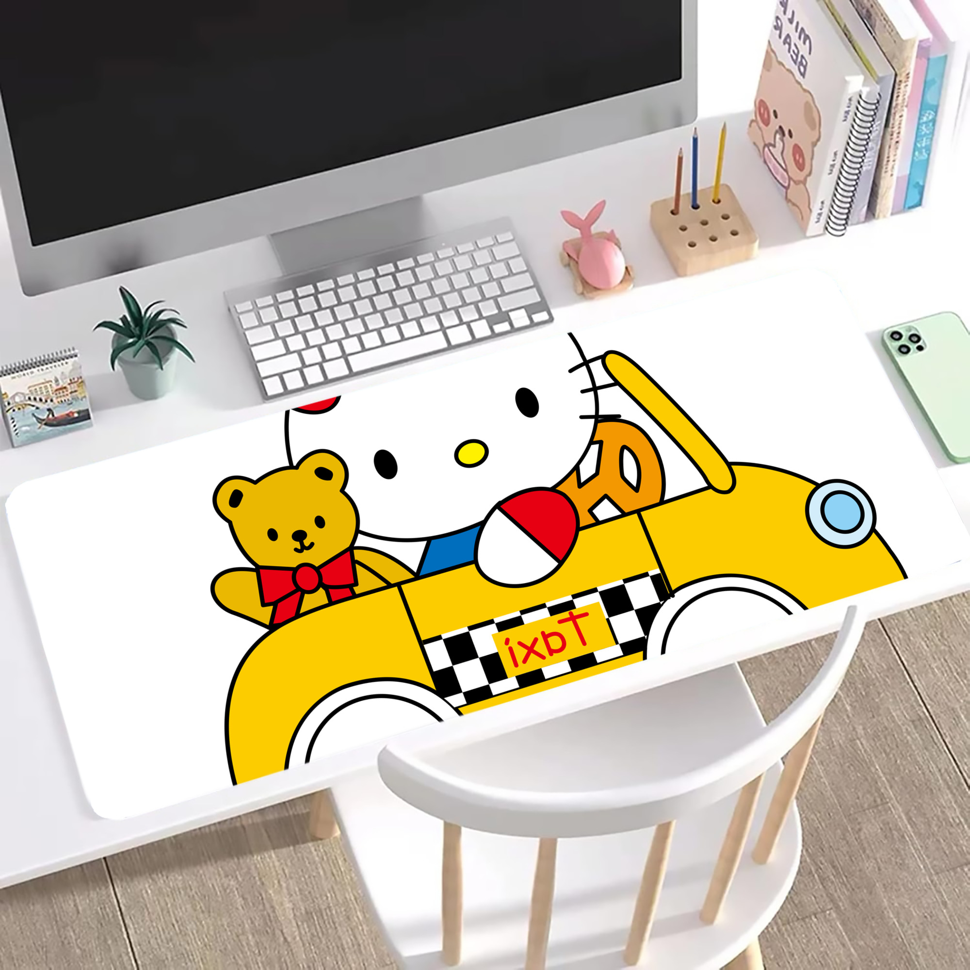 （画像用） Hello Kitty ハローキティ ステッチ加工 大判デスクマット／滑り止めマウスパッド