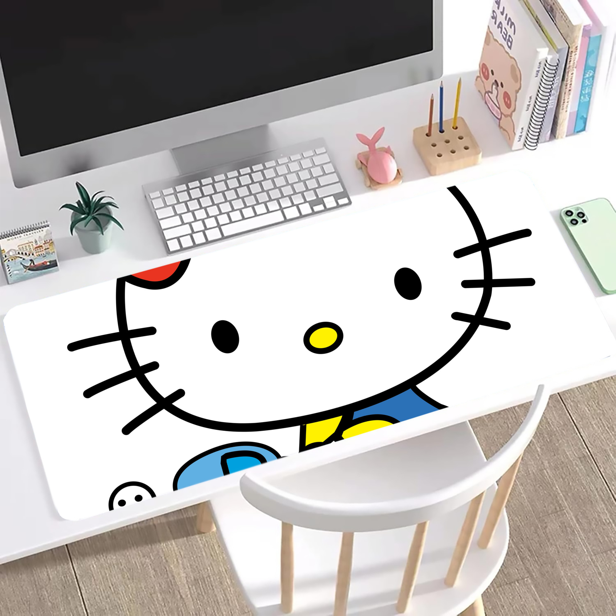 （画像用） Hello Kitty ハローキティ ステッチ加工 大判デスクマット／滑り止めマウスパッド