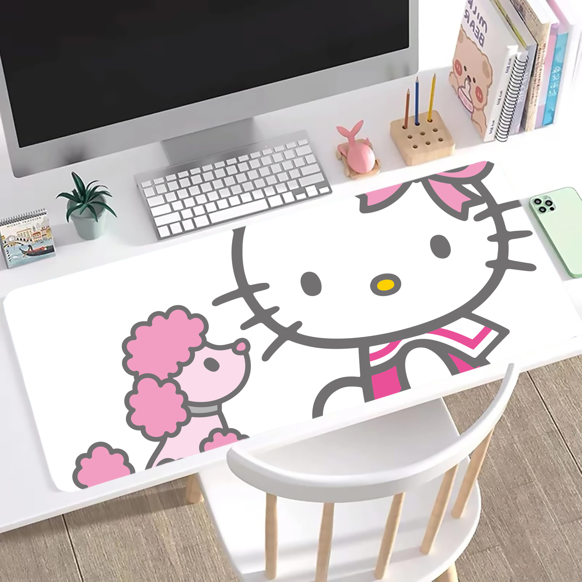 （画像用） Hello Kitty ハローキティ ステッチ加工 大判デスクマット／滑り止めマウスパッド
