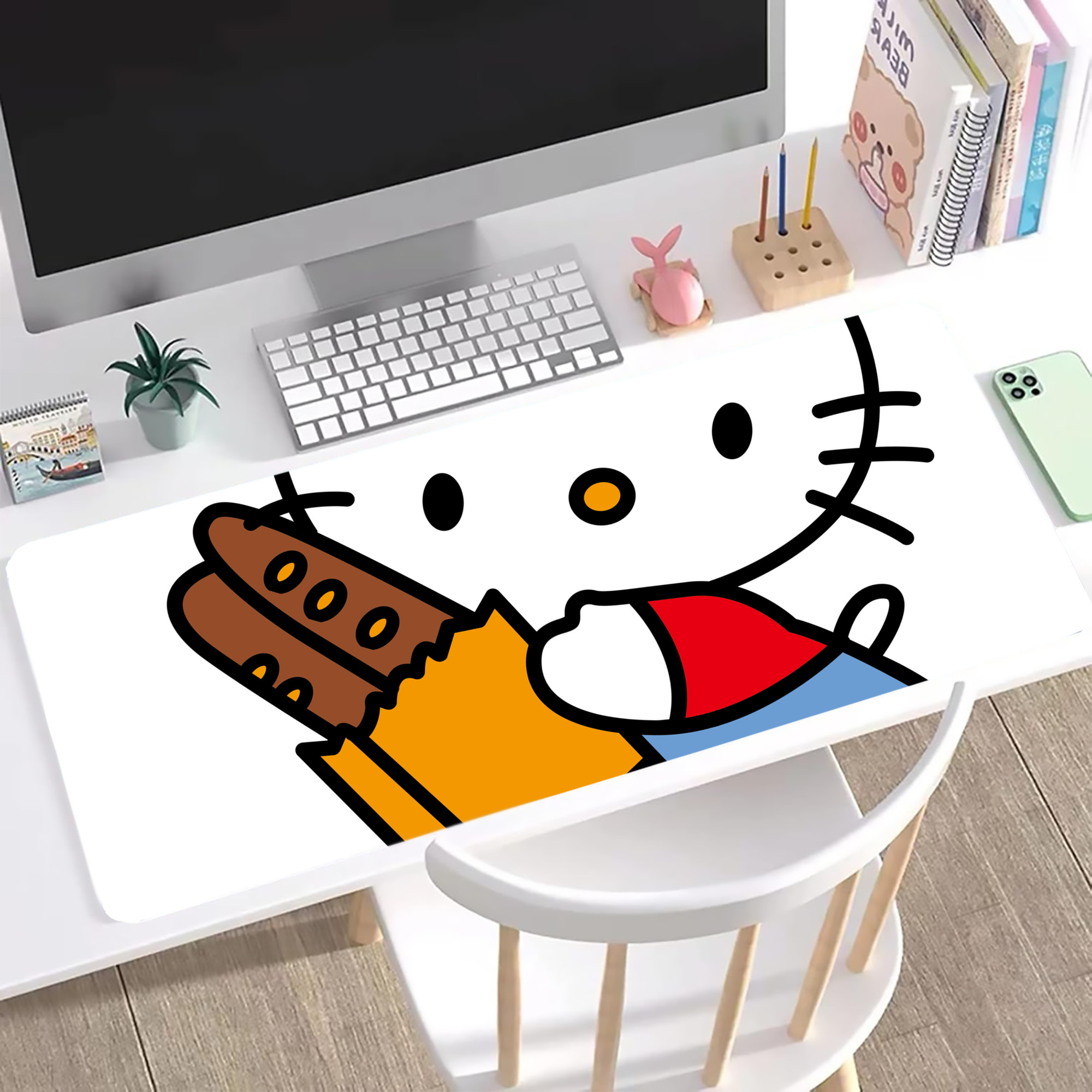 （画像用） Hello Kitty ハローキティ ステッチ加工 大判デスクマット／滑り止めマウスパッド