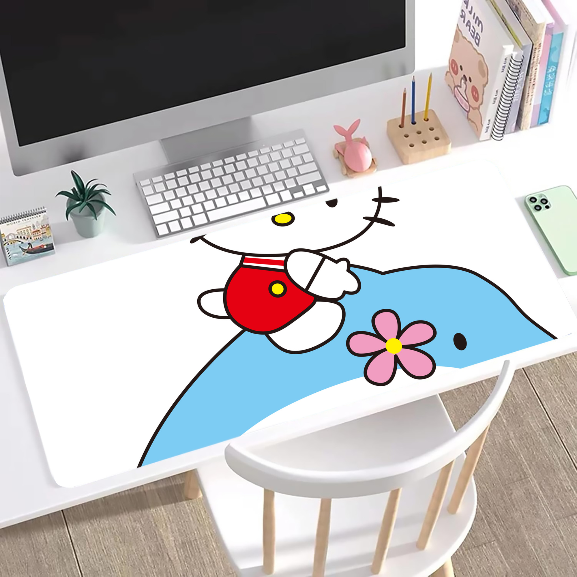 （画像用） Hello Kitty ハローキティ ステッチ加工 大判デスクマット／滑り止めマウスパッド
