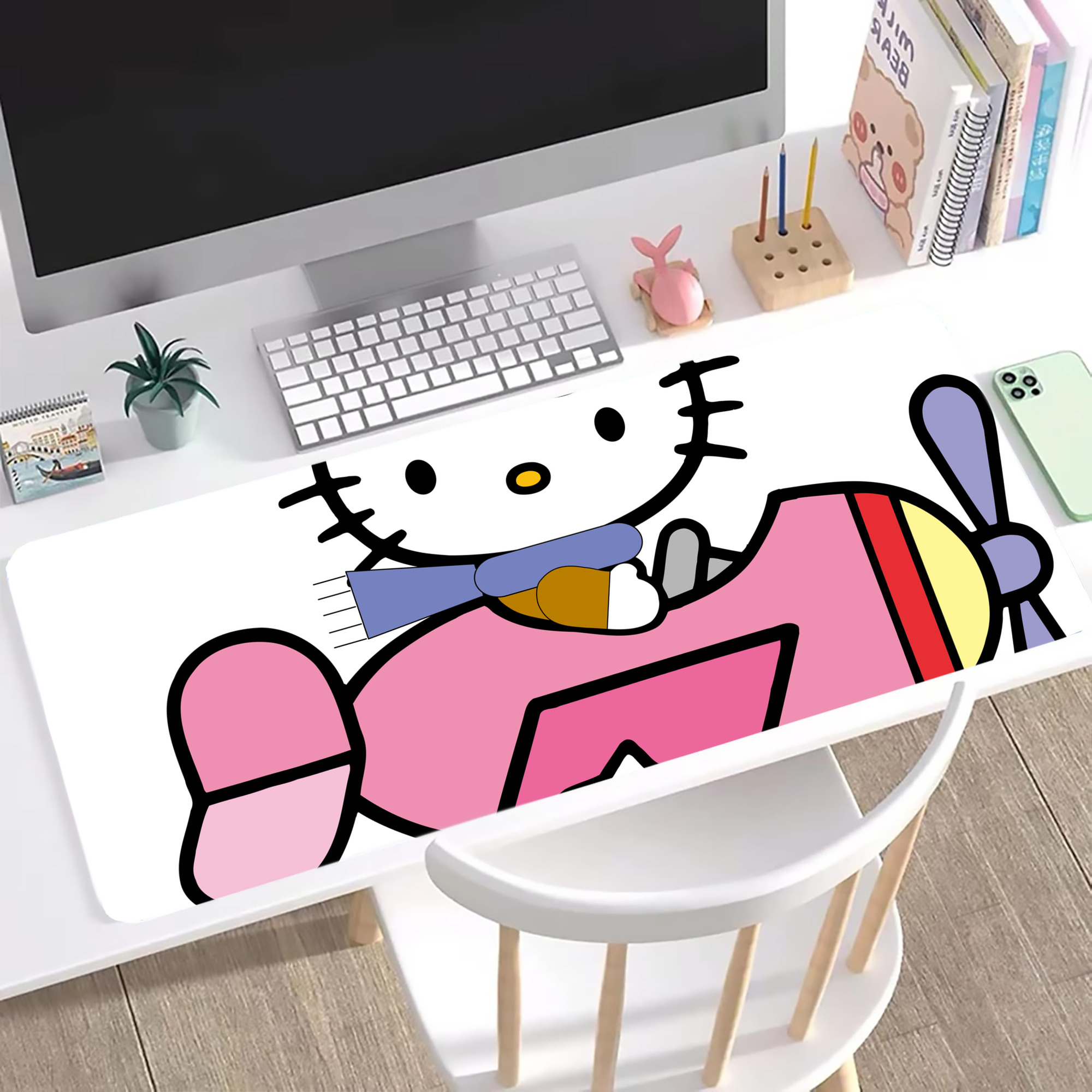（画像用） Hello Kitty ハローキティ ステッチ加工 大判デスクマット／滑り止めマウスパッド