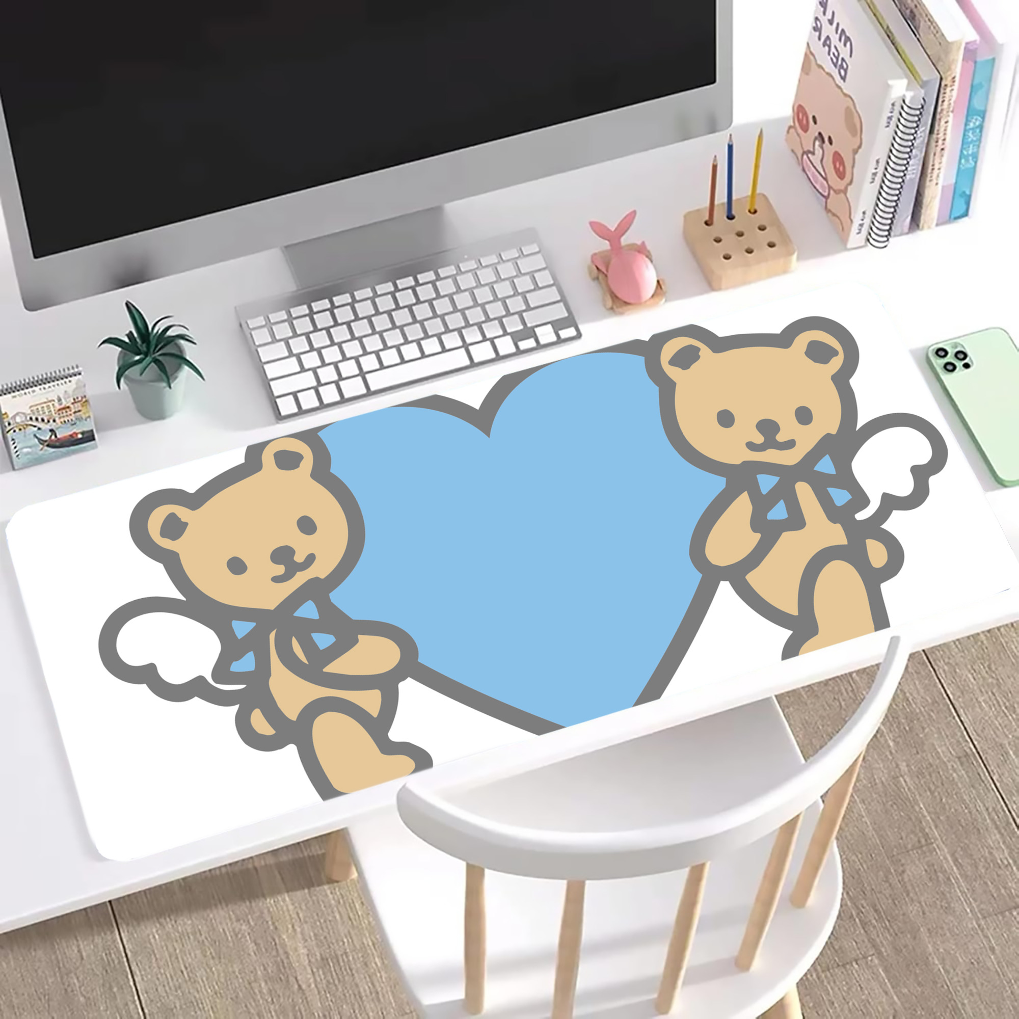 （画像用） Hello Kitty ハローキティ ステッチ加工 大判デスクマット／滑り止めマウスパッド
