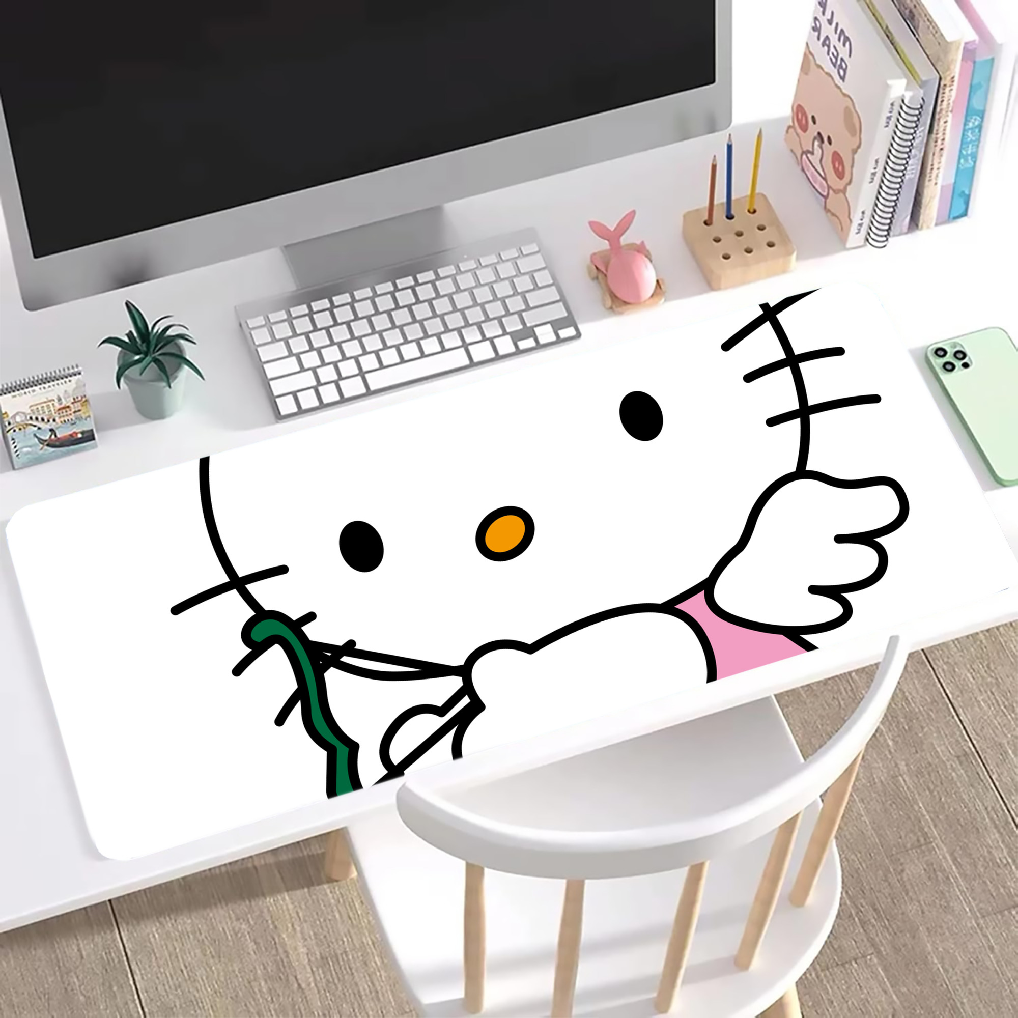 （画像用） Hello Kitty ハローキティ ステッチ加工 大判デスクマット／滑り止めマウスパッド